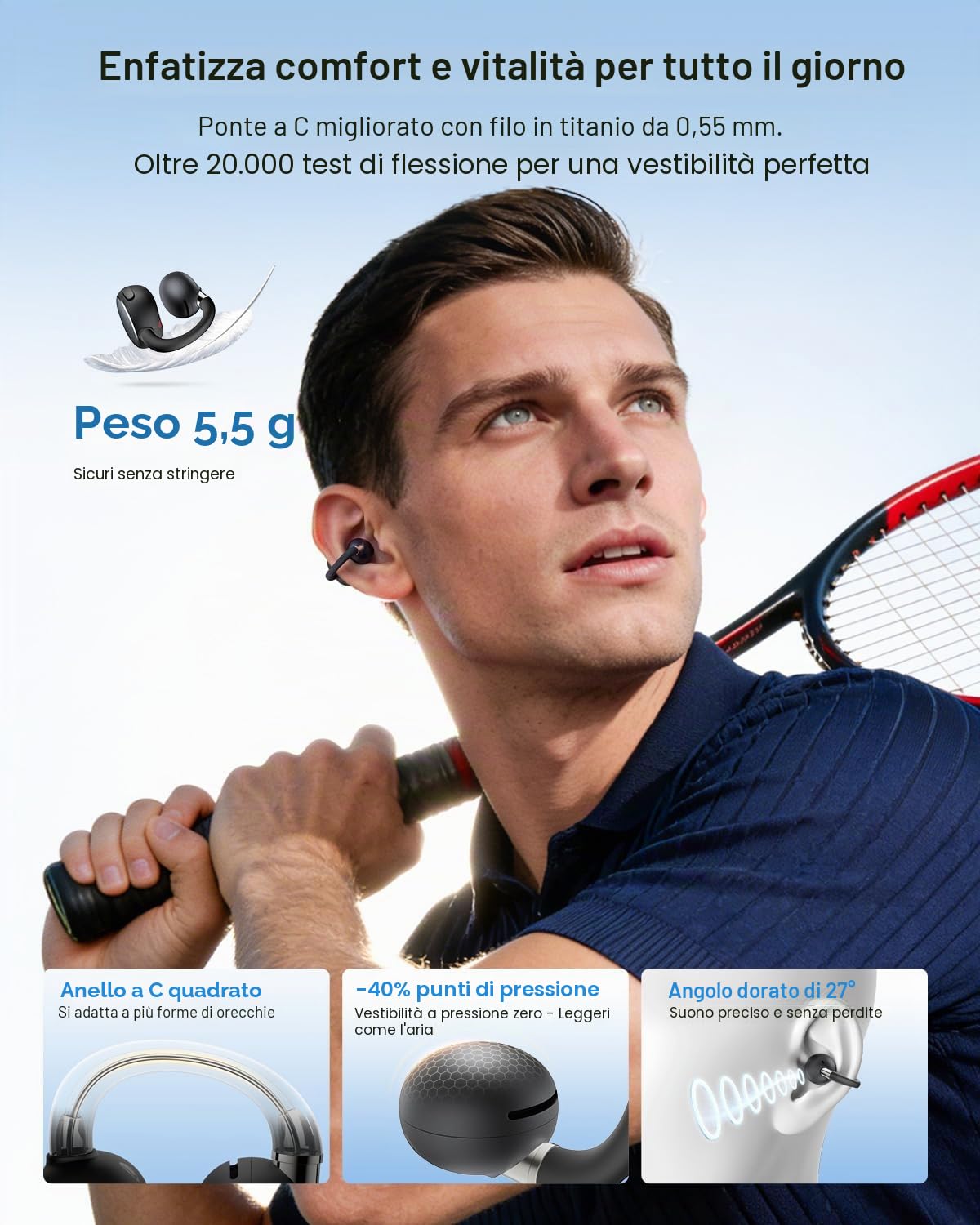 EarFun Clip 2 Cuffie Open-Ear, Hi-Res Audio, LDAC, Chiamate Chiare con 4 Microfoni e IA, Vestibilità Confortevole e Sicura, Ricarica Wireless, Autonomia 40 h,Cuffie per Running e Sport, IP55