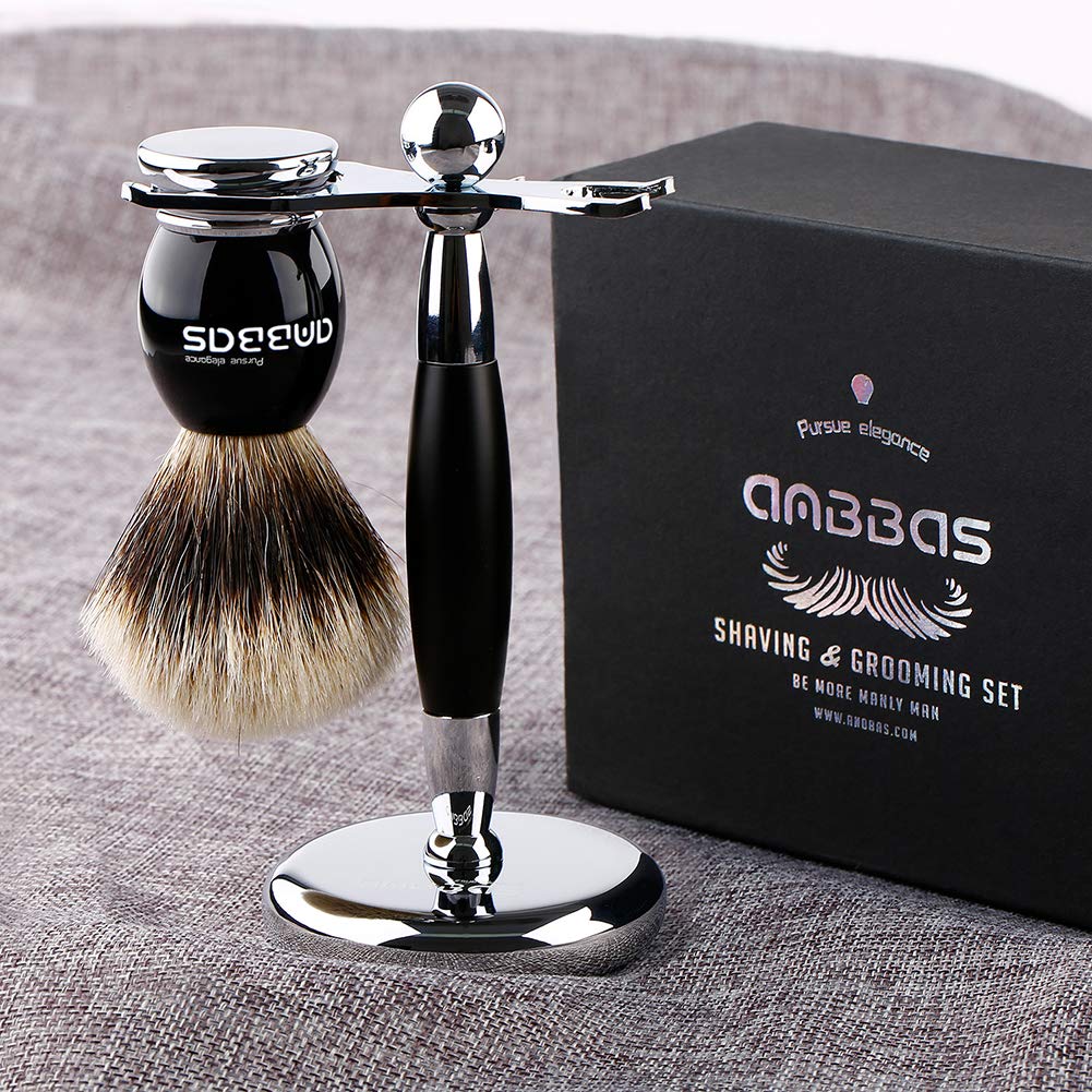 Anbbas Rasierset Nassrasur Geschenk Rasierpinsel reines Dachshaar Silberspitz Rasierpinsel Set mit Rasierständer Mach Fusion Rasierhobel Nassrasierer Sicherheitsrasierer