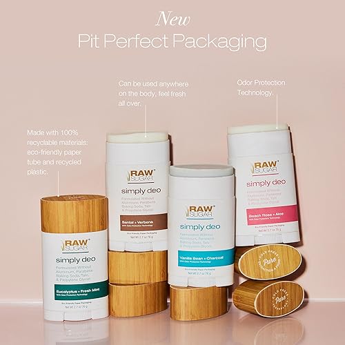 Miniatura 3 de Raw Sugar Simply Deo- Santal + Verbena, desodorante sin aluminio para hombres y mujeres, limpio, fabricado con ingredientes derivados naturalmente,