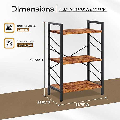 Miniatura 2 de Estantería industrial de 3 niveles, estantería pequeña con marco de metal y barras laterales, estantes de almacenamiento para dormitorio, oficina en