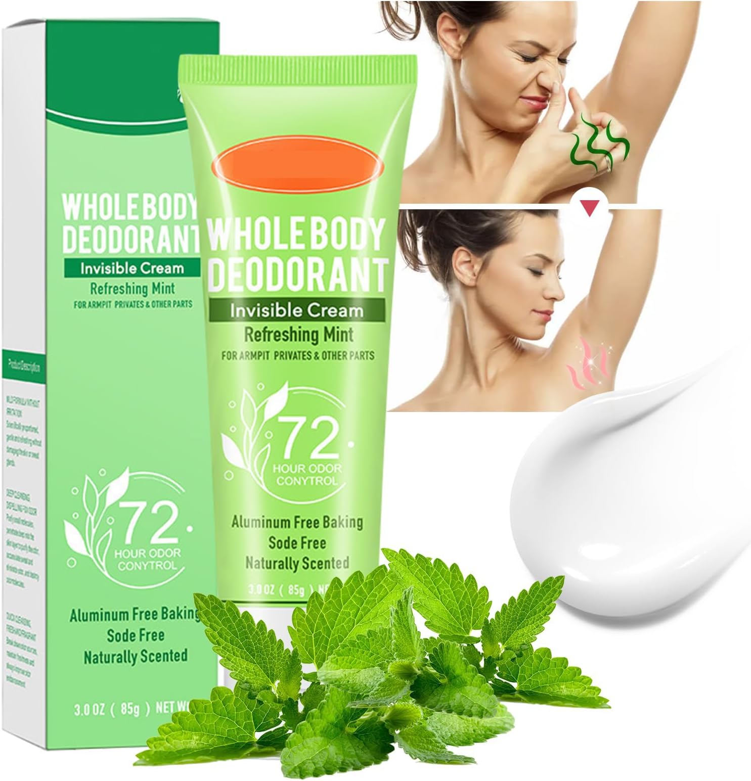 NALACALWhole Body Deodorant, For Women, Aluminum Free Deodorant Lotion for Men, Armpit Deodorant Cream for 72 Hour Odor Control, Refreshing Mint Deodorant Antiperspirant Clear Gel, Baking Soda Free