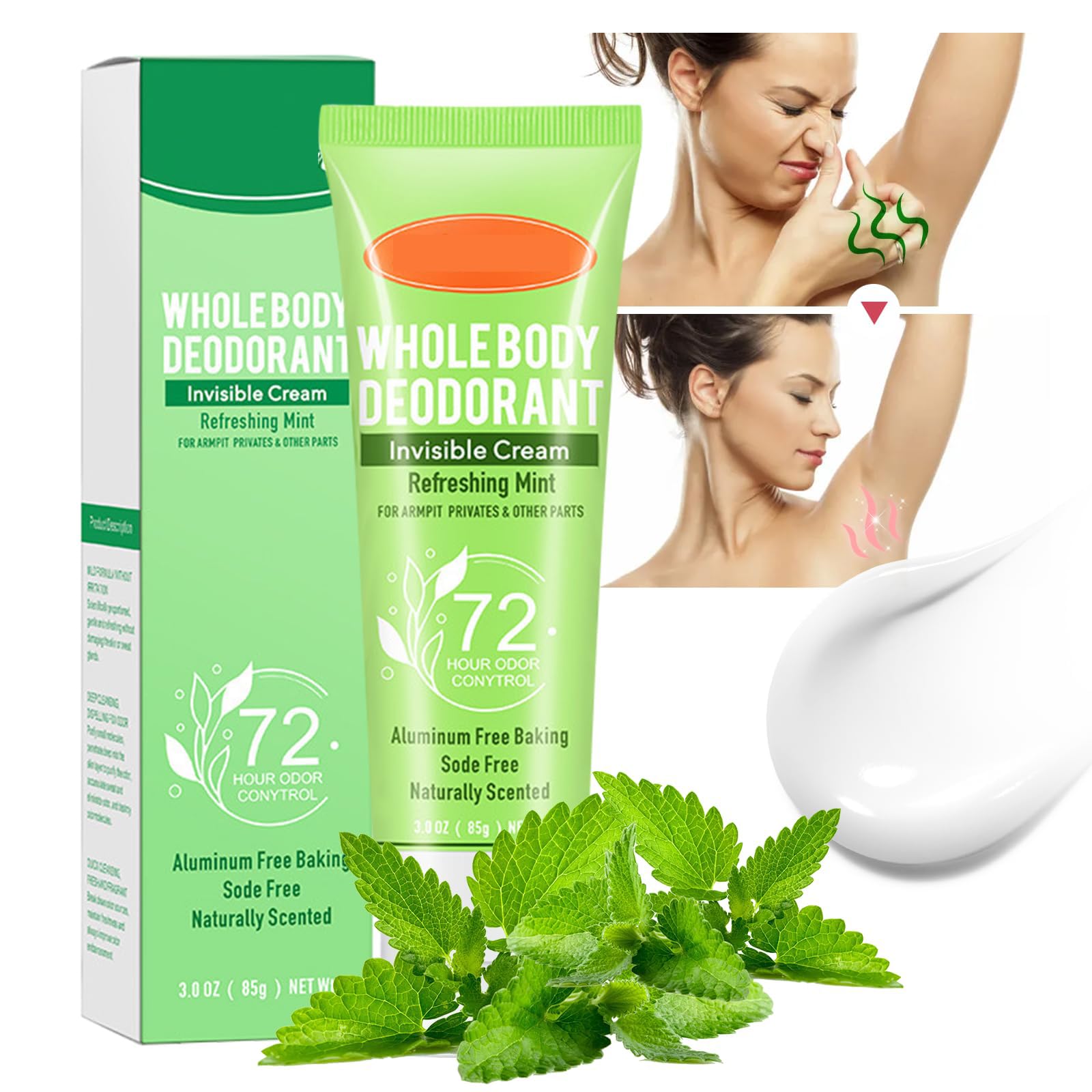 NALACALWhole Body Deodorant, For Women, Aluminum Free Deodorant Lotion for Men, Armpit Deodorant Cream for 72 Hour Odor Control, Refreshing Mint Deodorant Antiperspirant Clear Gel, Baking Soda Free