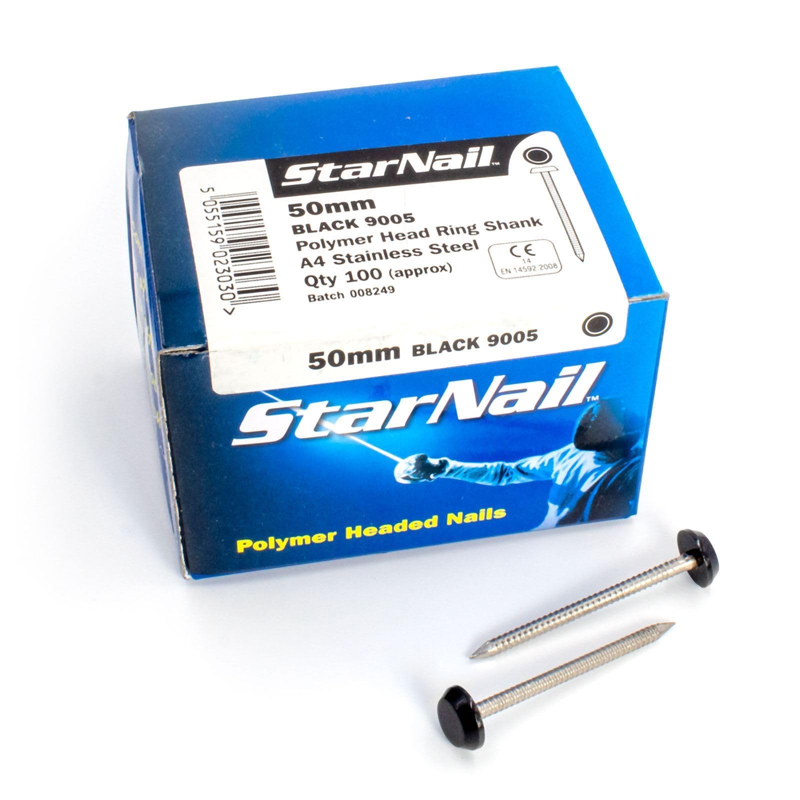 Rapierstar StarNail Polymer Plastic Headed Nails Ring-Shanked - 50mm, Black