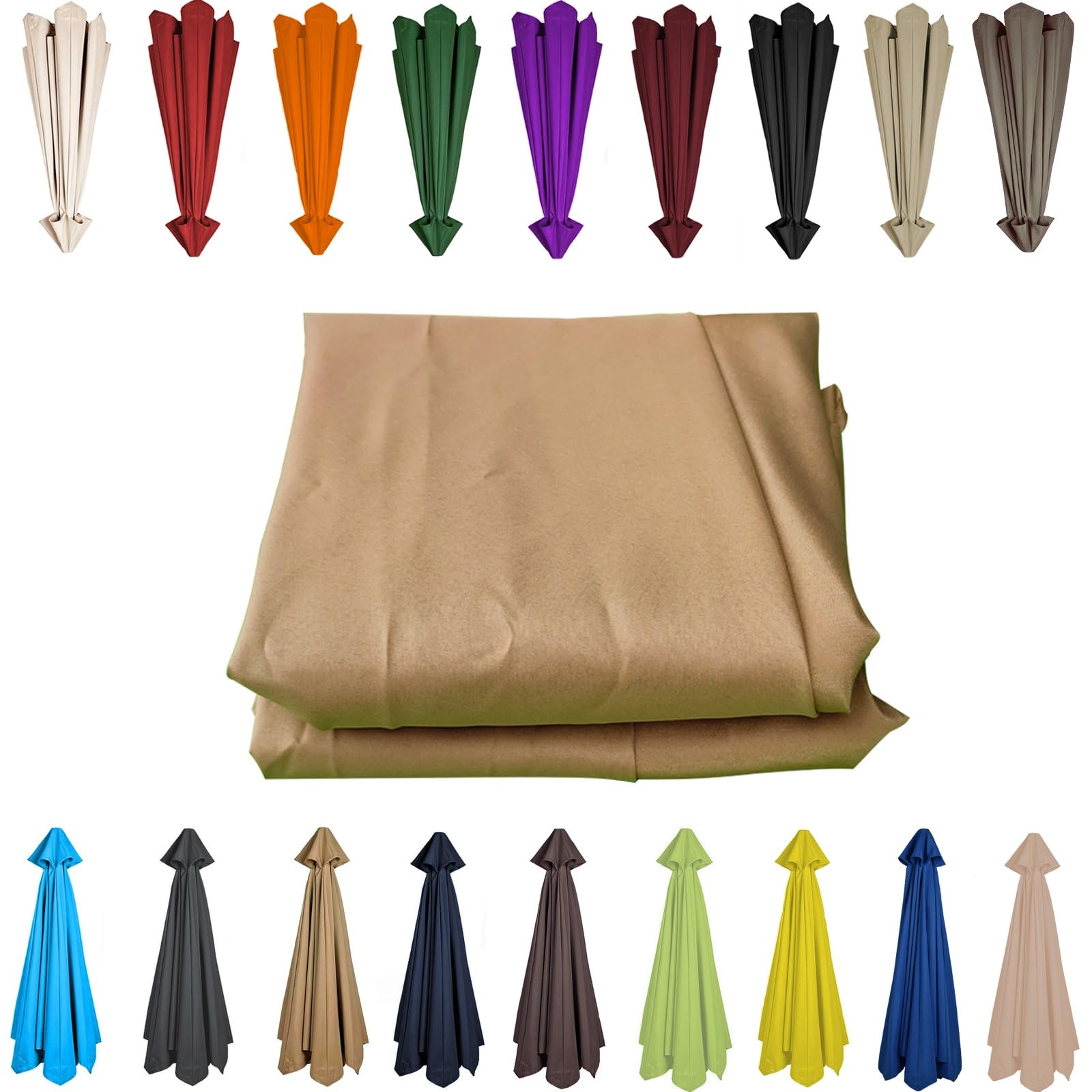 200/230/250/270/280/300/350 CM Parasol Top Fabric Cover Sunshade Cloth 6 8 Ribs Anti-Ultraviolet Patio Umbrella Replacement Cloth Garden Parasol Canopy Anti-UV(Khaki,8 RIBS: 200CM/6.5FT) — image 1