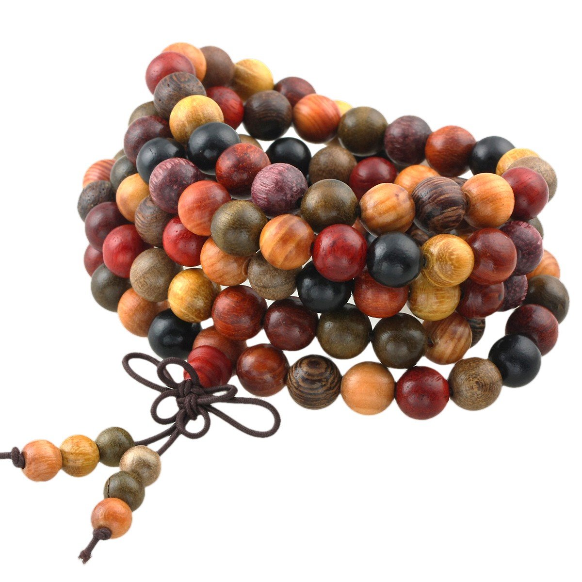 8mm Natural Mixed Wood 108 Prayer Beads Mala Wrap Bracelet for Men Women, Buddha Meditation Worry Beads Bracelet Tibetan Buddhist Buddhism Jewellery Gift Reiki Good Luck Wooden Bead Necklace