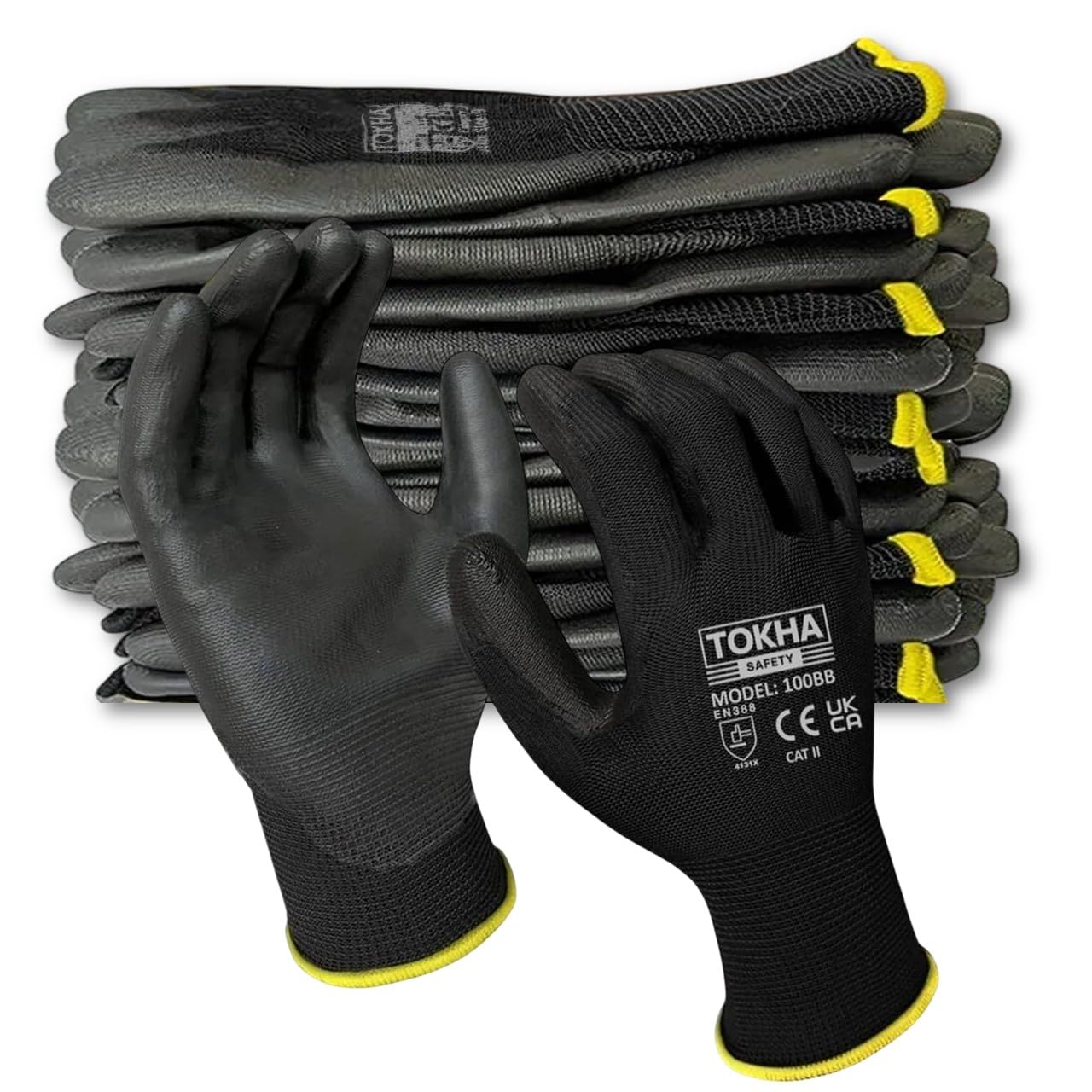 24 Pairs Palm Coated Safety Work Gloves - Firm Grip Gardening Non-Slip PU Coated Builders Hand Protection Lightweight Breathable Protective EN388 Mechanic Working Glove (XL (10))