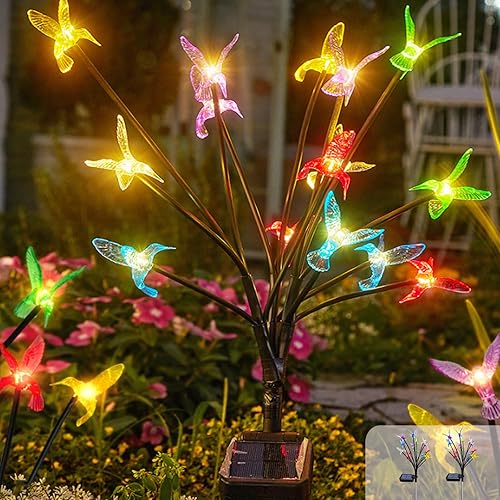 Luces solares de jardín, 7 luces solares de colibrí que cambian de color, luces solares de jardín exterior, luces solares para exteriores,