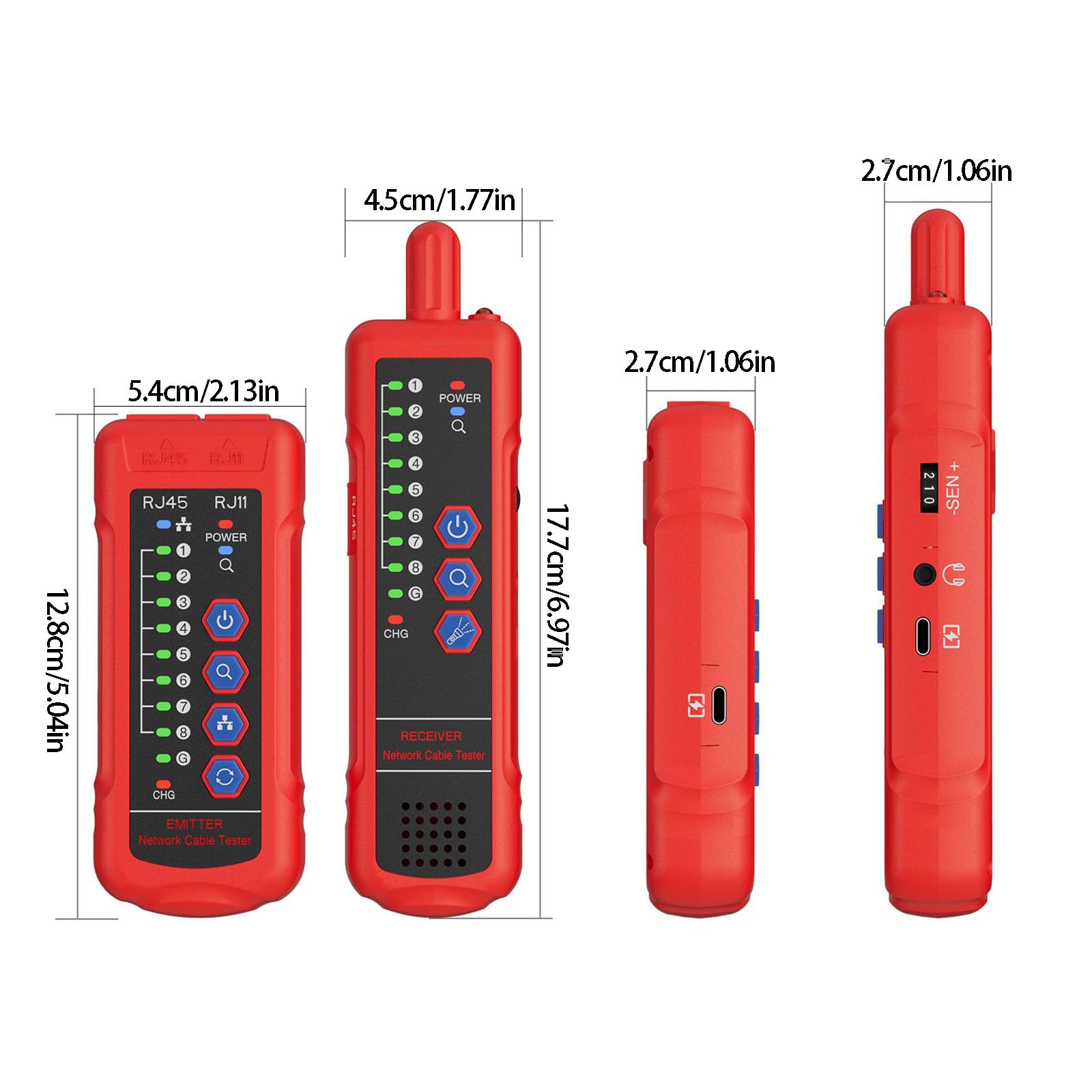 Probador de cable de Internet con diseño impermeable y pruebas a largas distancias, herramienta fácil de transportar para conexión RJ45-RJ11, herramienta de mantenimiento de red doméstica