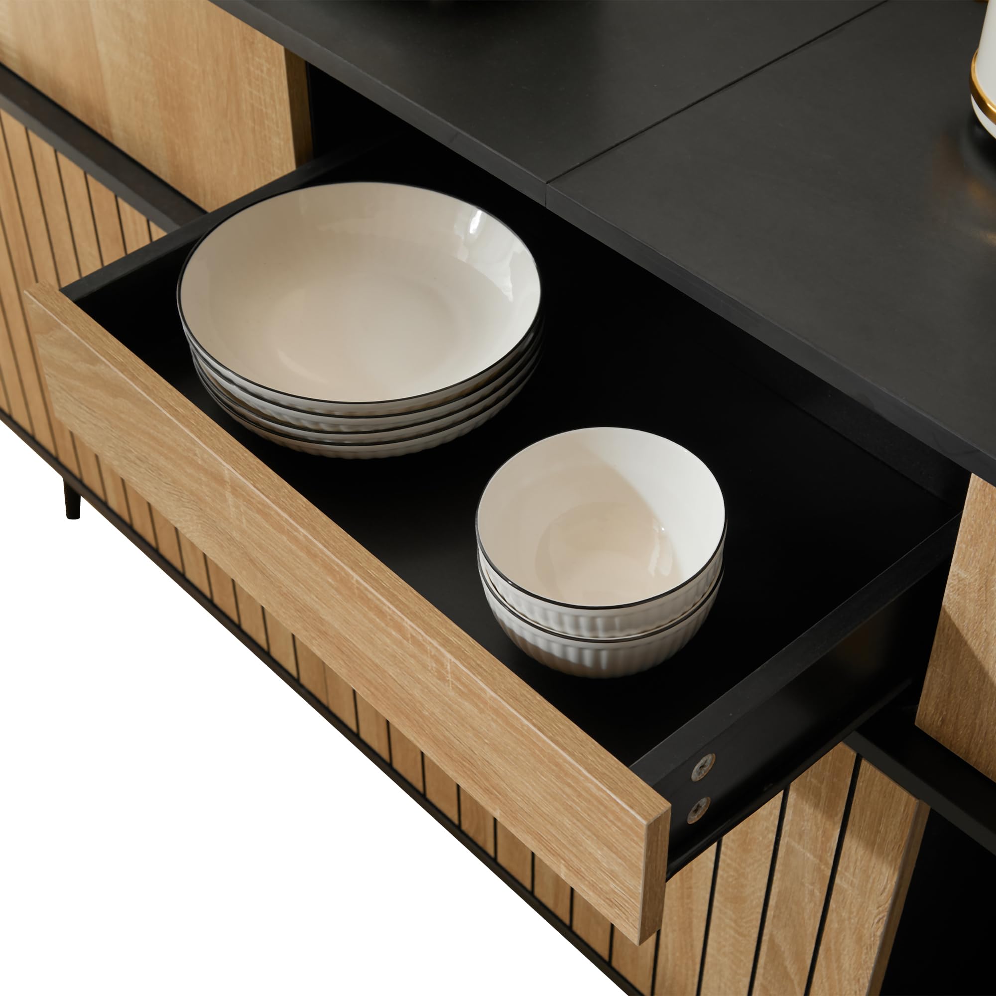 Zepneiy Cassettiera 160 x 40 x 80 cm con 4 ante scorrevoli e 1 cassetto, rovere+nero