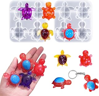 Mini Sea Turtle Resin Mold, 2PCS 4-Cavity Cute Tortoise Silicone Mould, 3D Ocean Animal Theme Epoxy Mold for DIY Craft, Keychain, Cake Toppers, Fairy Garden Dollhouse Micro Landscape Decor