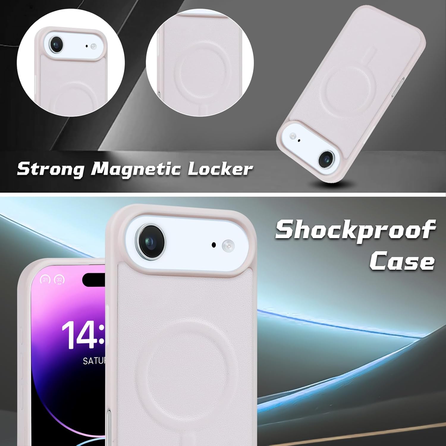 Lacass for iPhone 17 Air Detachable Crossbody Wallet Case, Compatible with MagSafe Magnetic 2 in 1 RFID Blocking PU Leather Wallet Cover Card Holder Zipper Make Up Mirror (White)