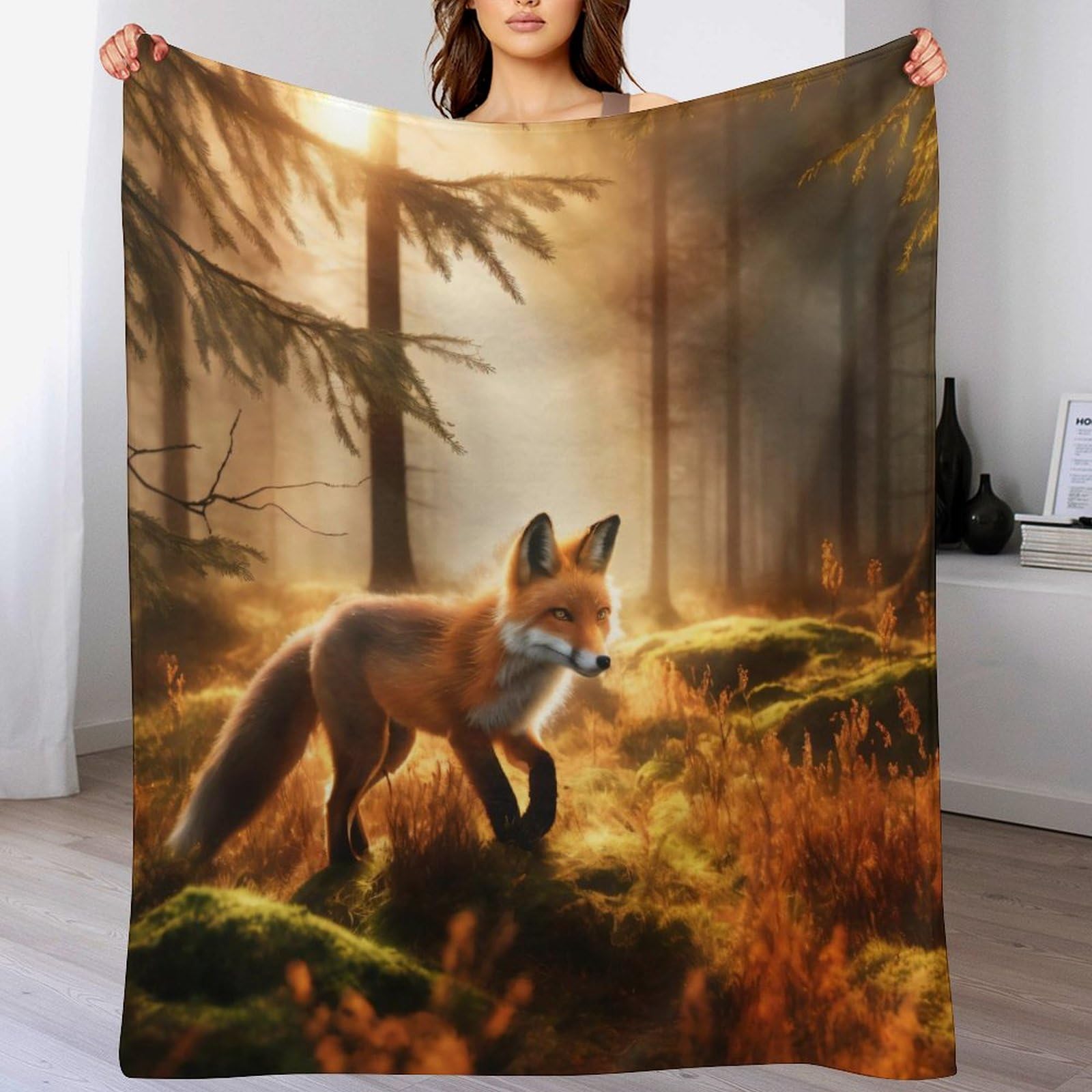 PAZZK Fox Blanket Fleece Warm Soft Cozy Blanket Throw Couch Bed Print Couch And House Decor Gift Idea Throws, for Sofa for Kids Teen Young Boys Girls,（100×130cm）