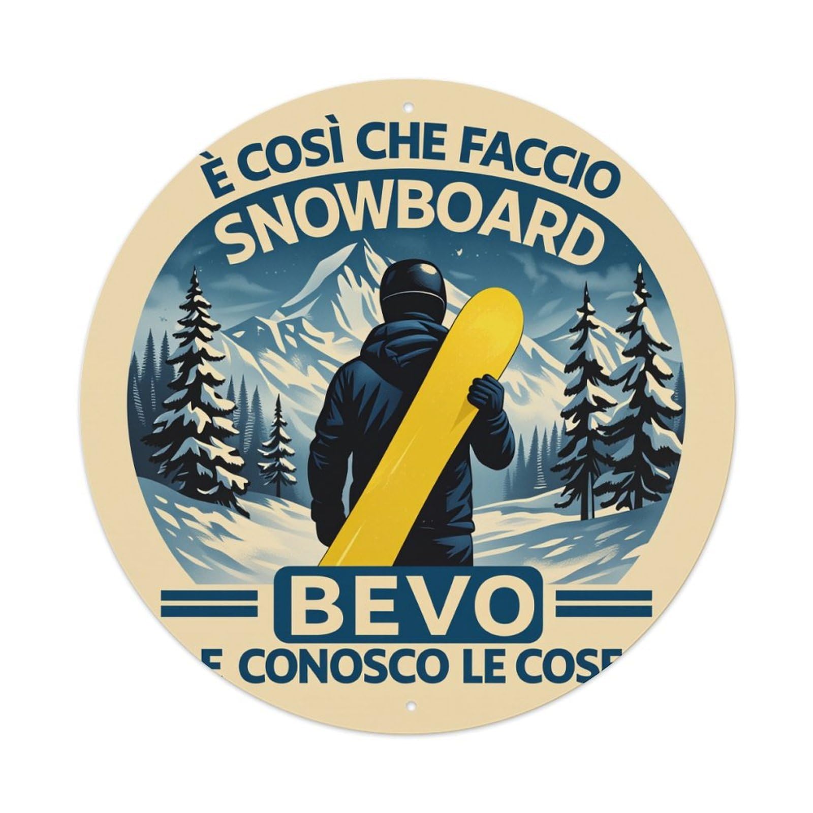 Snowboarder Holding Yellow Board Vintage Metal Tin Sign Retro Wall Decor for Home Bar Garage Cafe, Indoor & Outdoor Decorative，circle Metal Poster, 8x8 Inch