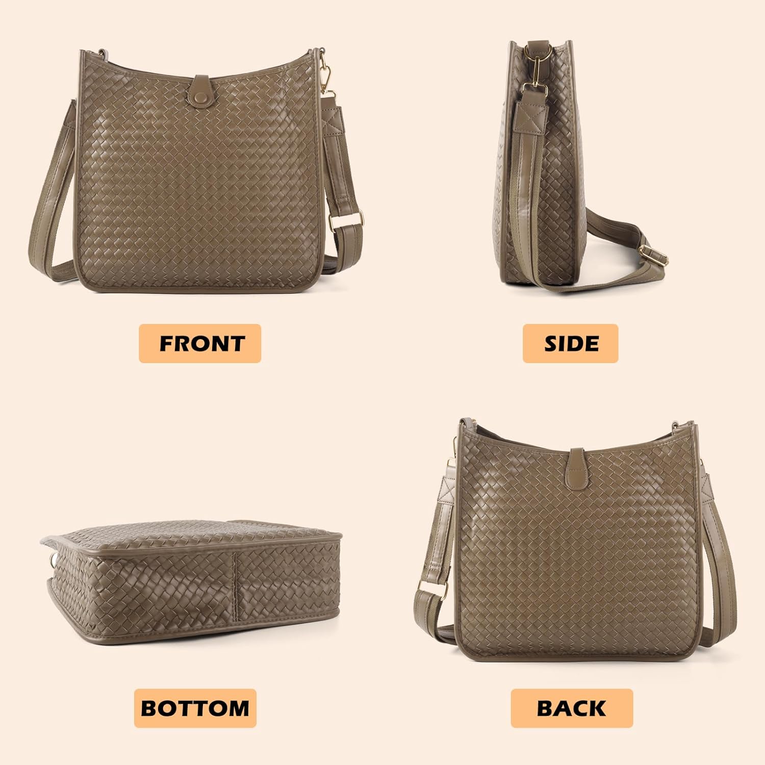 Women's Woven Crossbody Bag Large - Capacity PU Leather Shoulder Bag Casual Tote Purse with Adjustable Strap