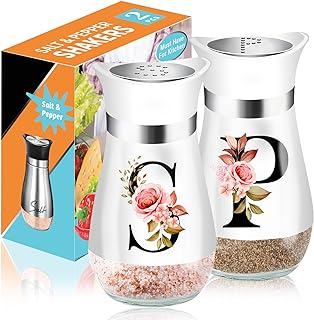 Salt and Pepper Shakers Set, 4 oz White Kitchen Accessories, Stainless Steel & Glass Spice Dispenser Classic, Refillable Design, Farmhouse Salt Pepper Shakers Cute Kitchen Decoration