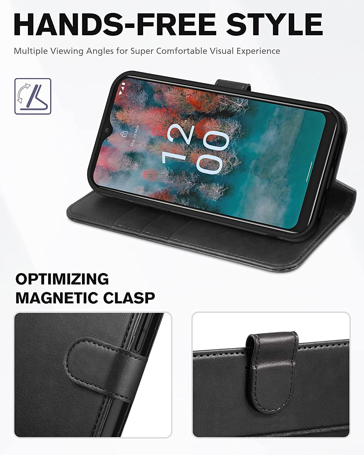 KP TECHNOLOGY Nokia C12 Case, Flip Wallet Case with Card Slots, Money Compartment, Heavy Duty Protection, Magnetic Closure - Image 3