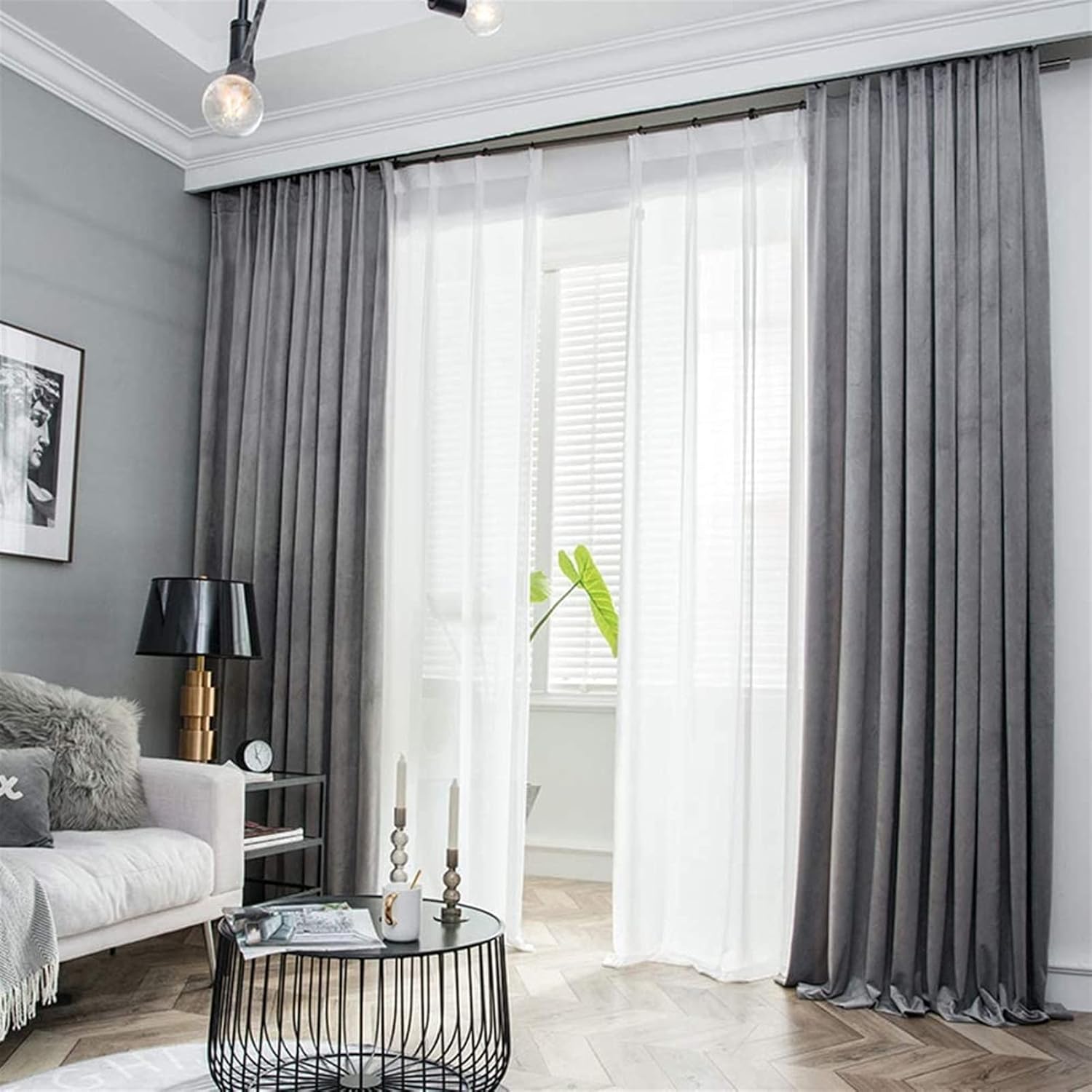 Solid Color Full Blackout Curtains, Velvet Thermal Insulated Curtain for Living Room Bedroom Drapes Privacy Panels 1 Pc (Color : C, Size : W350*H270cm)