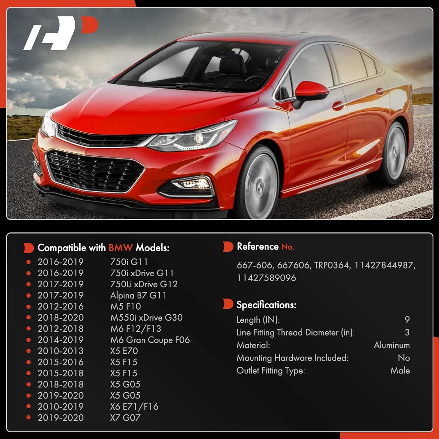 A-Premium Turbocharger Oil Line Compatible with BMW X5 2010-2013 2015-2020, 750i xDrive 2016-2019, 750Li M550i xDrive, Alpina B7, X6, X7, M5, M6 Gran Coupe, 4.4L