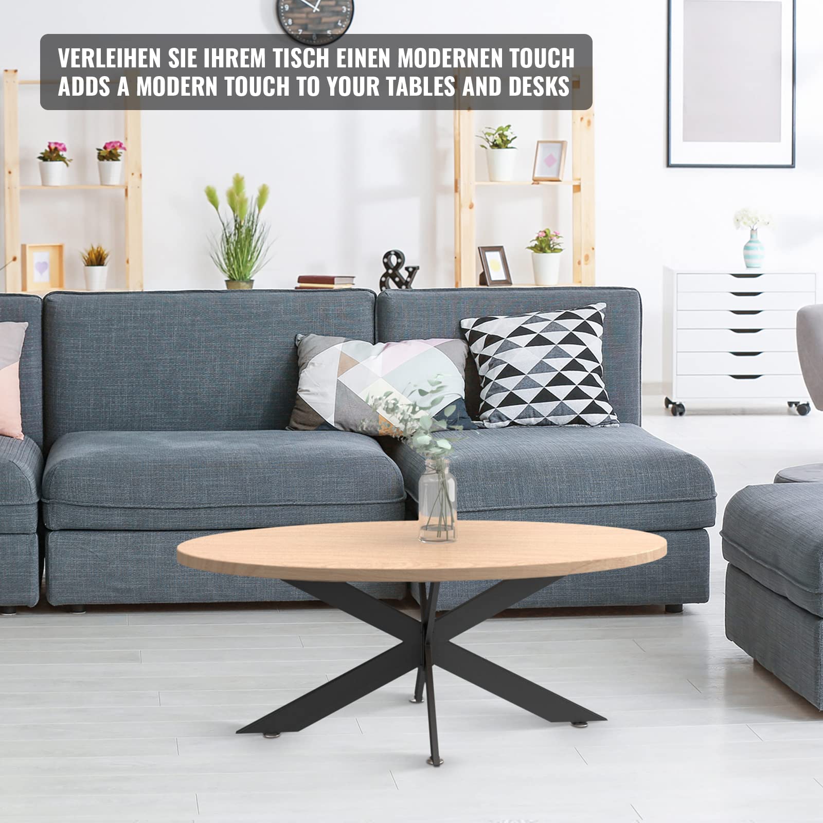 MIADOMODO® Gambe per Tavolo - in Acciaio, 150x78x70 cm, Stile Spider Industriale con Viti, Nero - Base per Tavolo, Piedini, Piedi Tavolino Basso, in Ferro, da Salotto