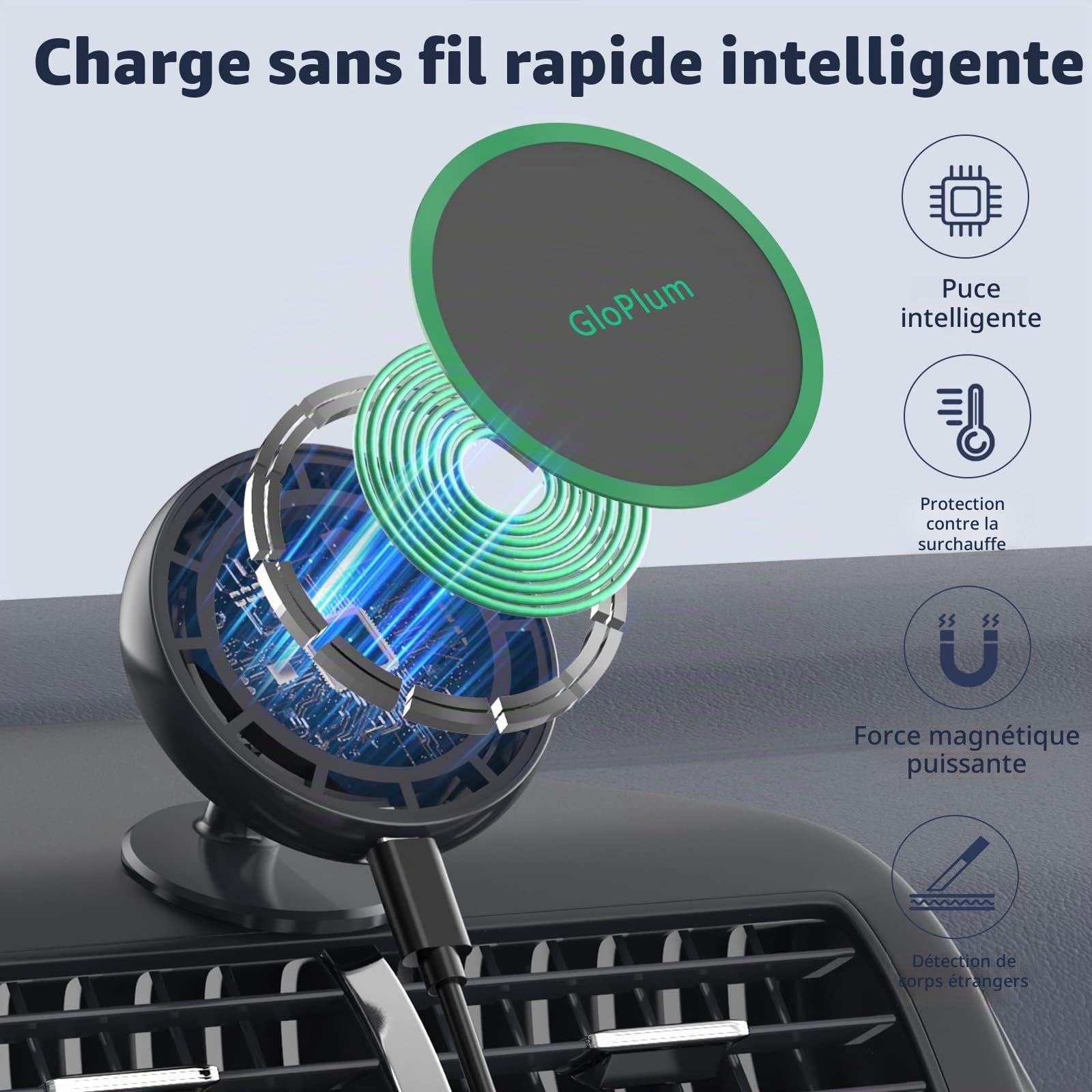 15W avec Support de Chargeur de Voiture sans Fil magnétique Compatible avec Le Chargeur Magsafe Voiture, pour iPhone 13/12 Pro Max Mini