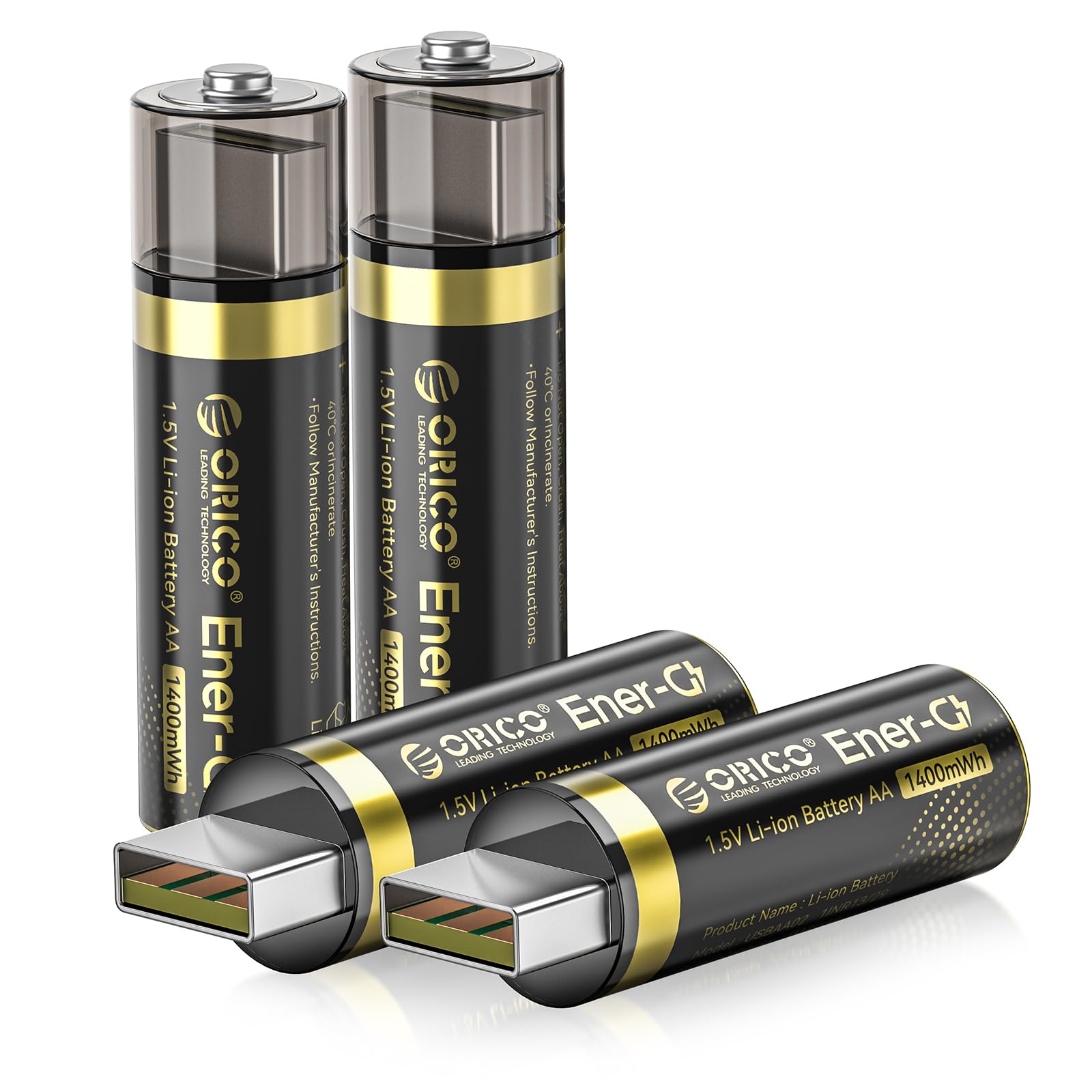 ORICO Ener-G Lithium ion Battery Rechargeable AA Batteries 1400mWh USB-A Direct Charging 1.5H Fast Full-Charged 1500 Cycles for Mouse Keyboards RC