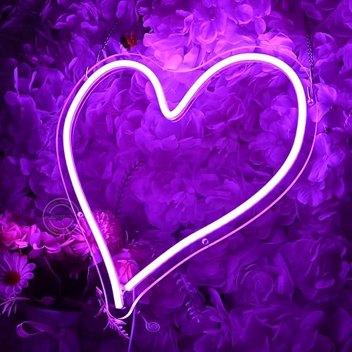 Miniatura 2 de Britrio Letrero de luz LED de neón de 13.4 pulgadas, en forma de corazón, letrero de neón para colgar en la pared, arte de pared para bar,