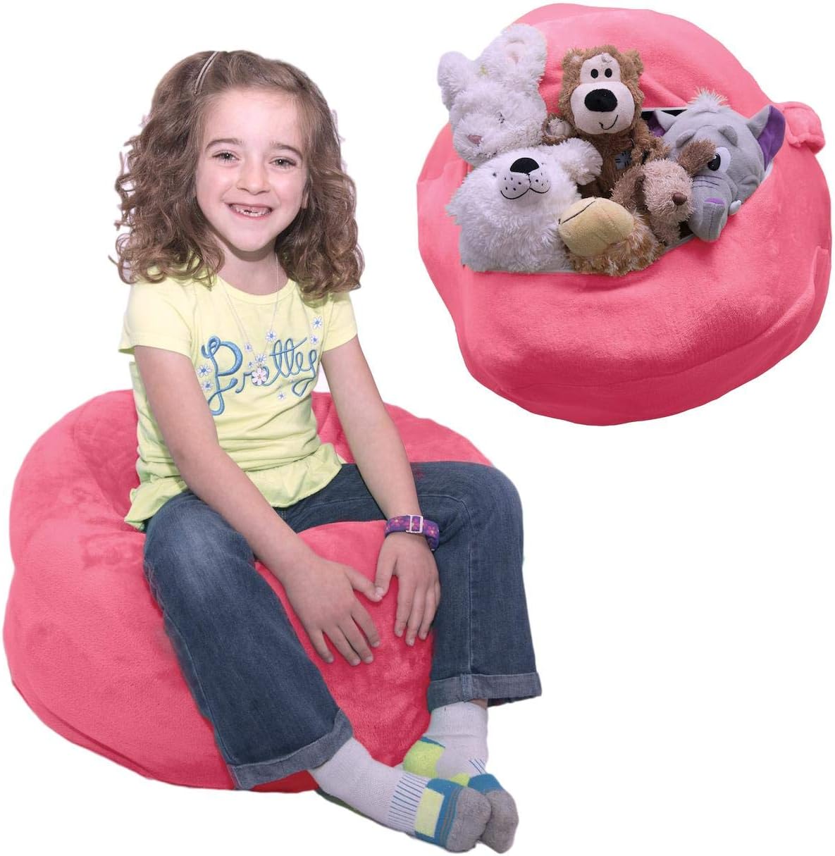 Stuffed Animal Bean Bag Storage - “Soft ’n Snuggly” Comfy Plush Fabric Kids Prefer Over Canvas - Replace Your Mesh Toy Hammock or Net - Store Blankets & Pillows Too