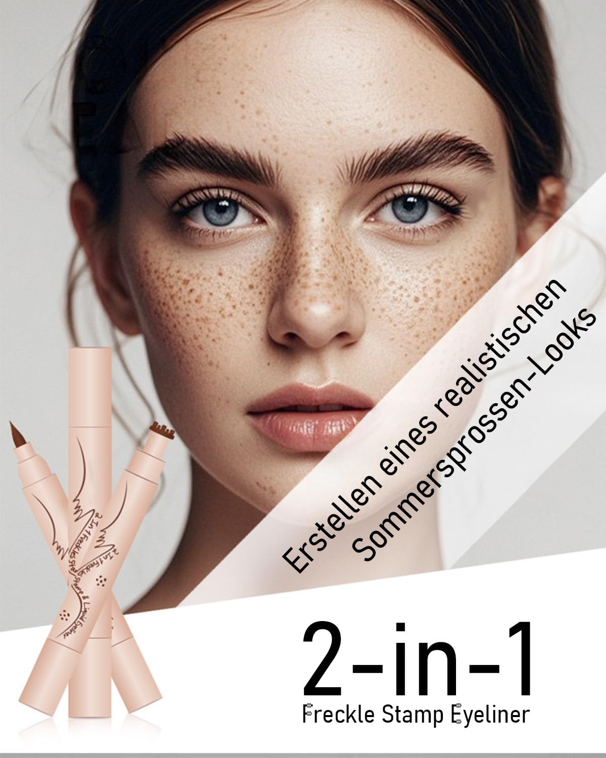 Freckles Pen i eyeliner 2 w 1, naturalnie wyglądający pisak z gąbką, wodoodporny i trwały, do makijażu twarzy i oczu (#02 średni)