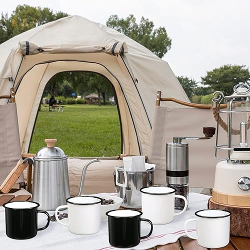 Miniatura 7 de Yinder Paquete de 12 tazas de café esmaltadas de 12 onzas con asa, tazas de café portátiles para campamento, tazas de metal vintage a granel para