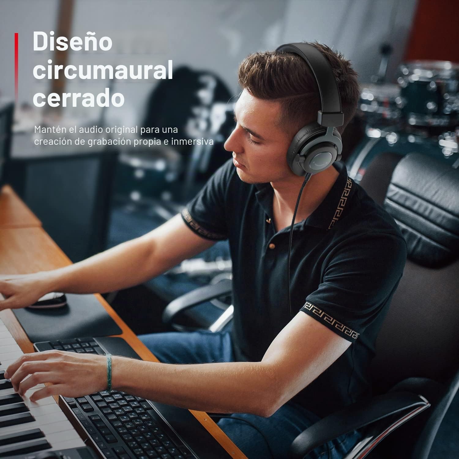 FIFINE Auriculares DJ con Cable, Auriculares de Estudio y Monitor, 50mm Controladores, Auriculares de Monitorización con 3.5 y 6.35mm Conector de Audio para PC Grabación de Teléfono Piano Guitarra