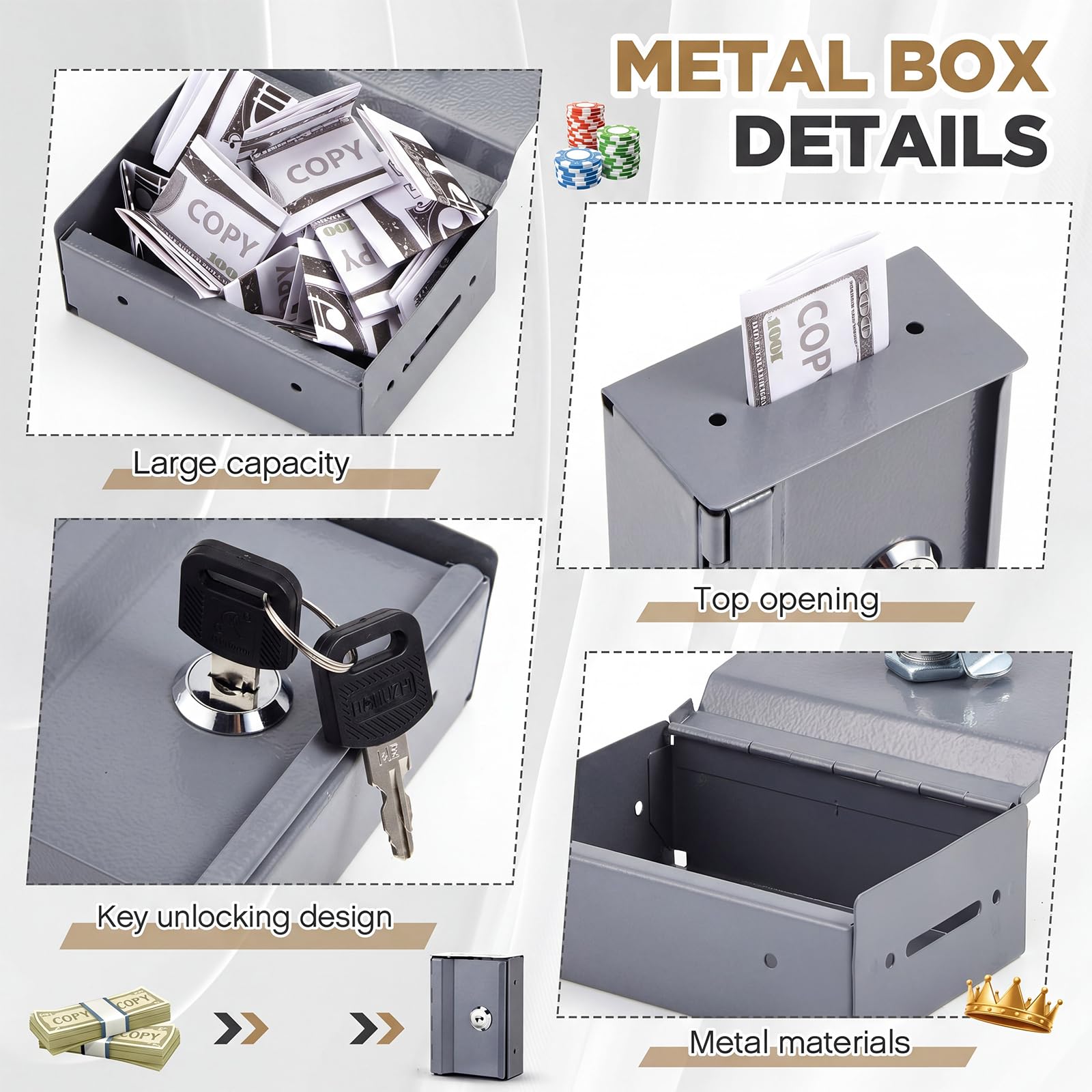 Zhengmy 2-Pack Metal Money Box For Gamblers – Portable Lock Cash Safe With Keys & Carrying Pouches, Pocket-Sized