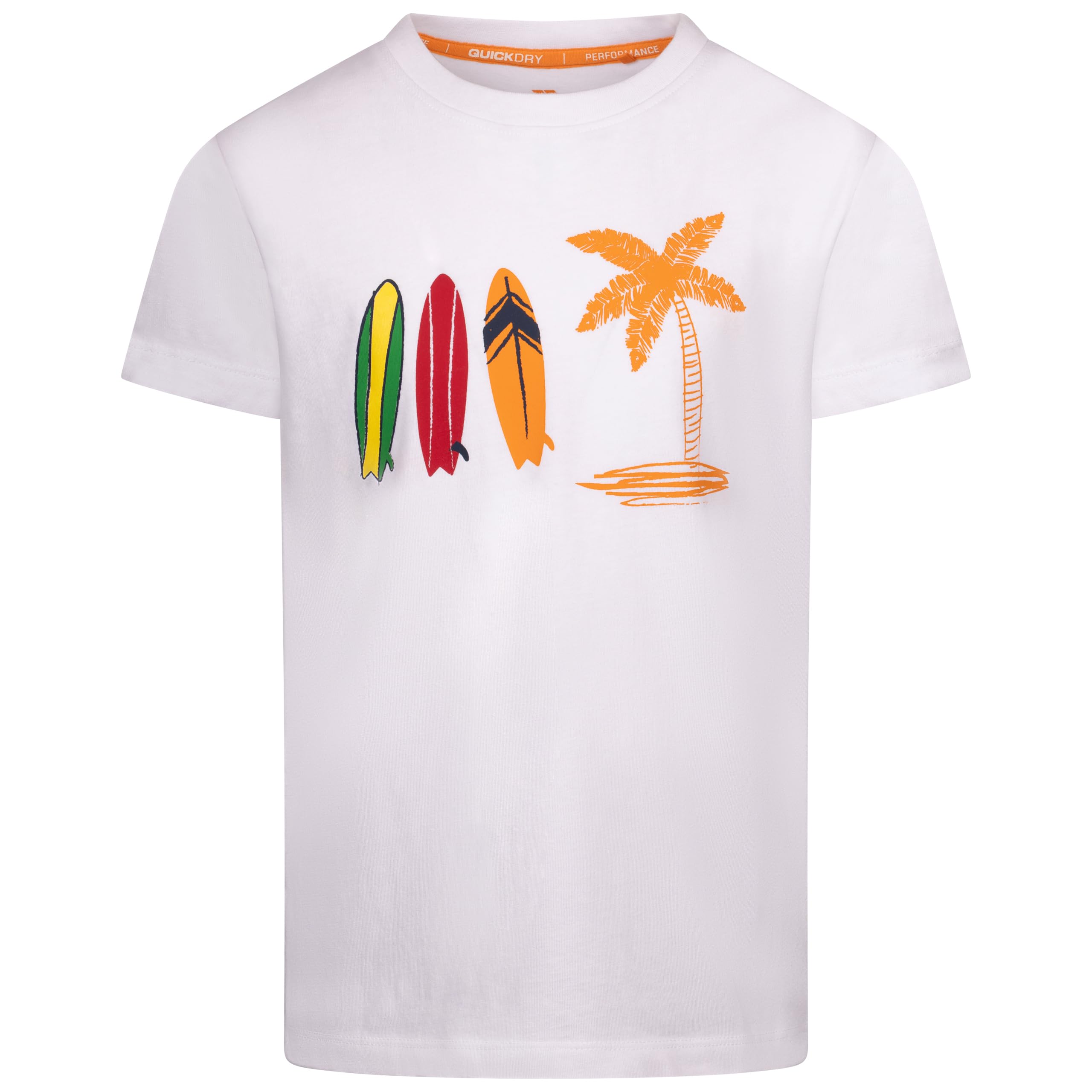 Trespass Boys White Round Neck T-Shirt Alltown - Kids Short Sleeve T-Shirt, Summer Beach Print Surfer Palm Tree, Casual Tees For Children, Cotton Rich Quick Dry 'S Tshirt