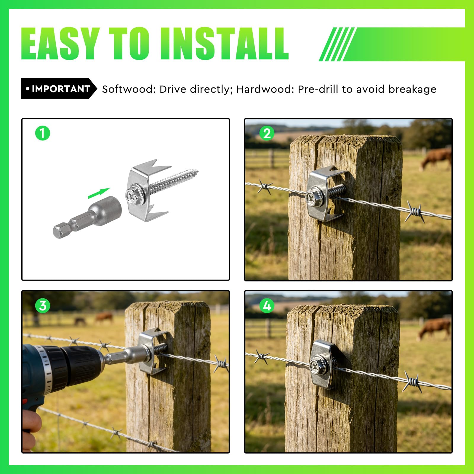 SWAWIS 100x Grapas para Vallas Reutilizables in Acero Inoxidable 304 | 45mm x M5, con M8 Adaptador, para Fijar Malla de Alambre de Acero Malla Tejida Malla Metálica a Postes de Madera