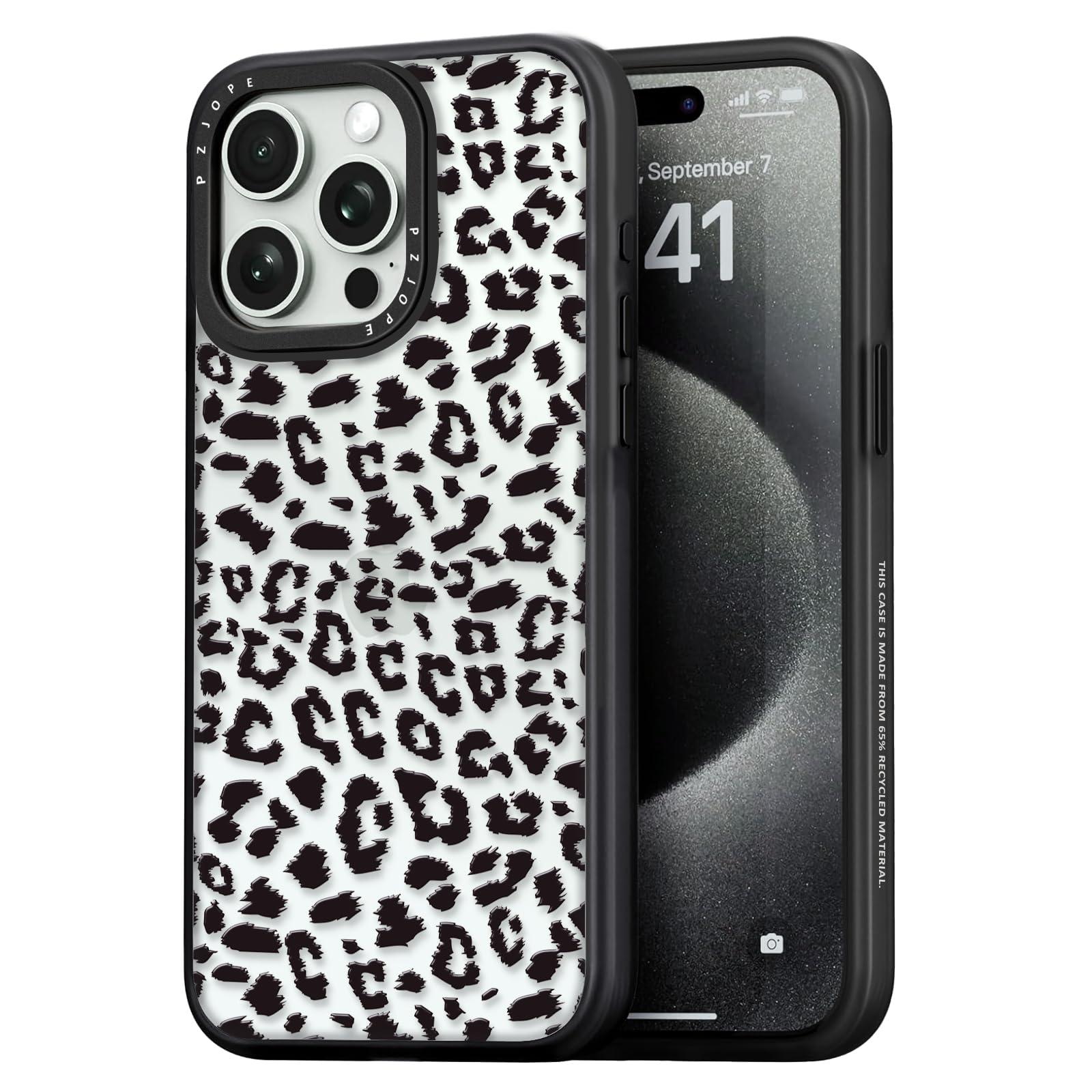 Coque iPhone 15 Pro Max léopard noir transparente antichoc en acrylique