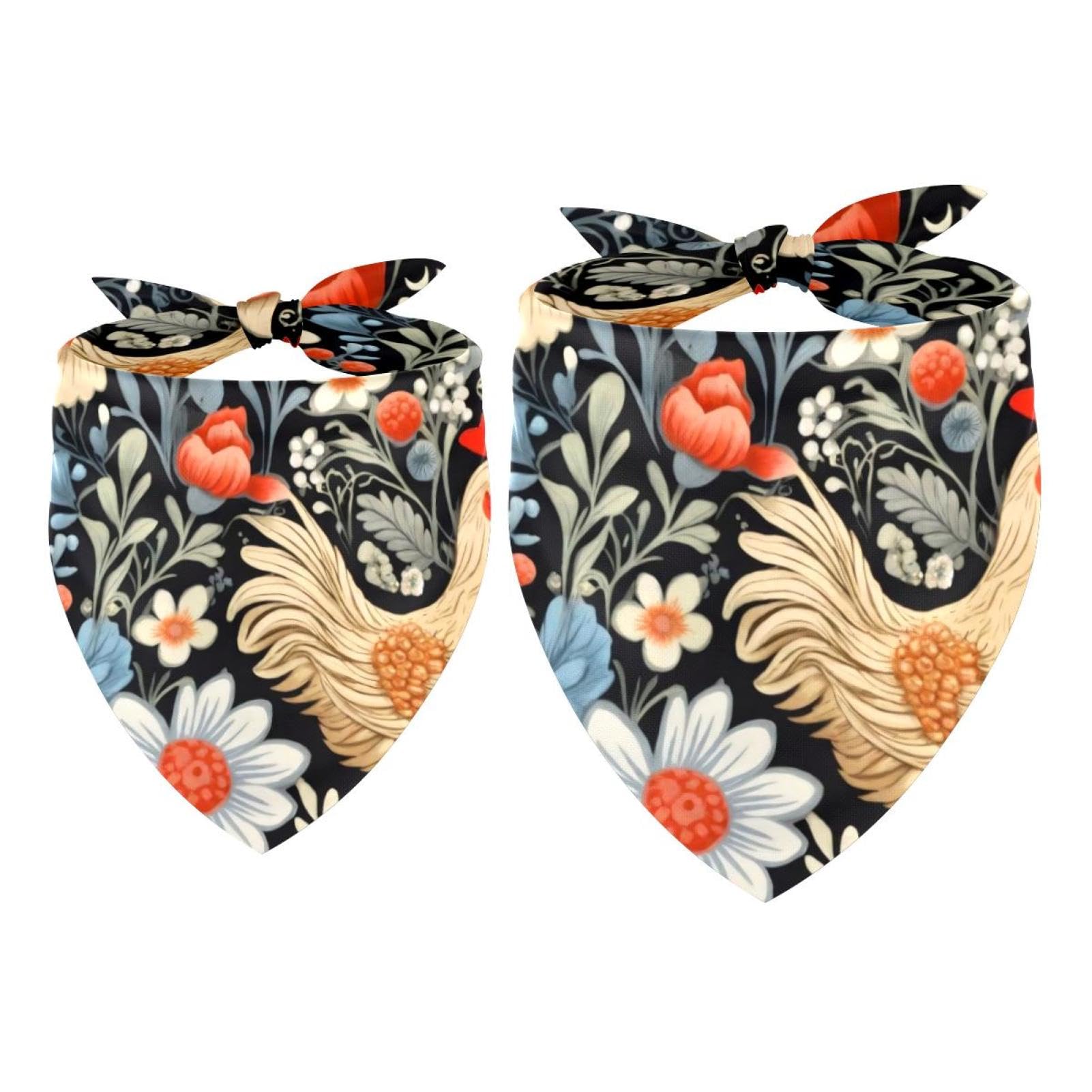2pcs Pack Dog Bandanas Chickens Flowers Triangle Scarf for Small Medium Large Dogs and Cats Pet Kerchief Triangle Scarfs Bibs