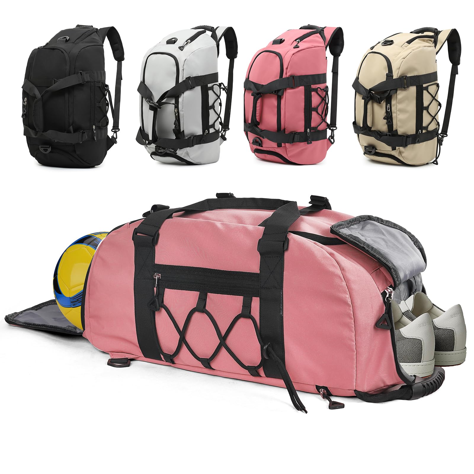 Borsone Palestra Impermeabili da 30L per Donna, con Porta Scarpe e Tasca Umida, Borse Sportive Leggere, Borsa da Viaggio Multitasca per Weekender, Adatto per Nuoto Yoga Basket, Rosa