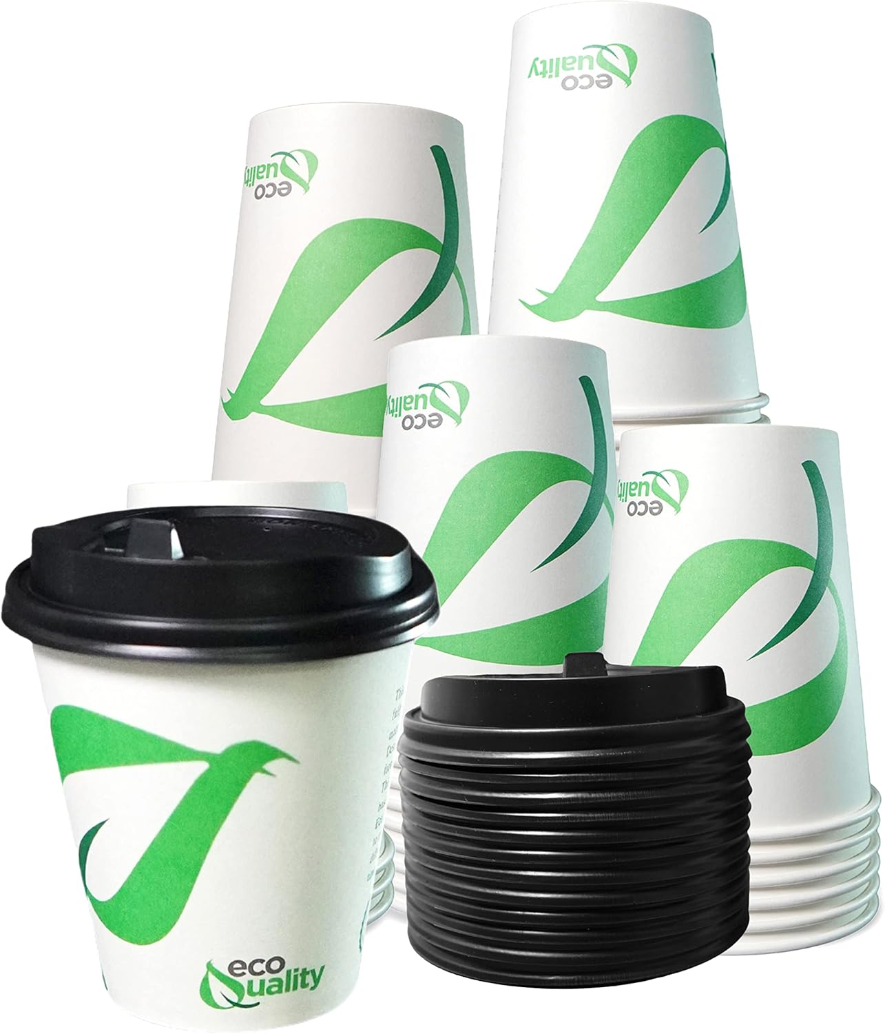 EcoQuality 10 oz Compostable Paper Cups with Black Dome Lids - Biodegradable Disposable White Paper Coffee Cups PLA Lined - Eco-friendly Hot and Cold Drinking Cups (25)