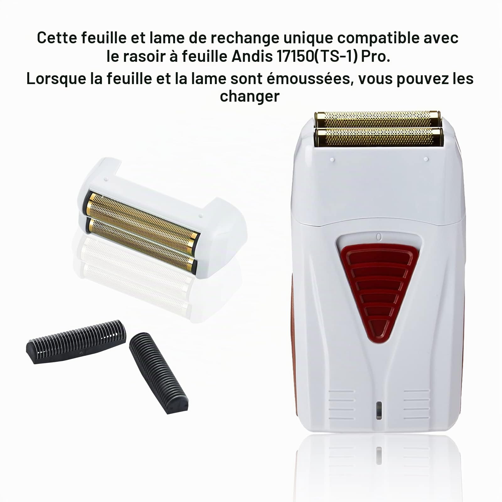 Lot de 2 grilles et lames de rechange Pro Shaver compatibles avec le rasoir Andis 17150 (TS-1) Remplacement ProFoil Lithium