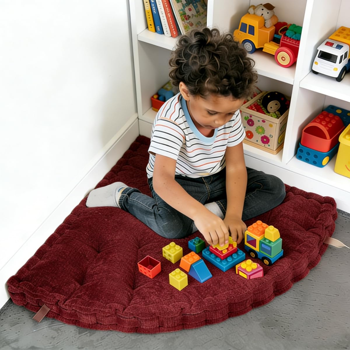 TEXSTEAD Fan-Shaped Floor Cushion Corner Nook Floor Pillow, Meditation Cushion for Sitting or Yoga, Kids Play Cushions Thick for Indoor or Outdoor