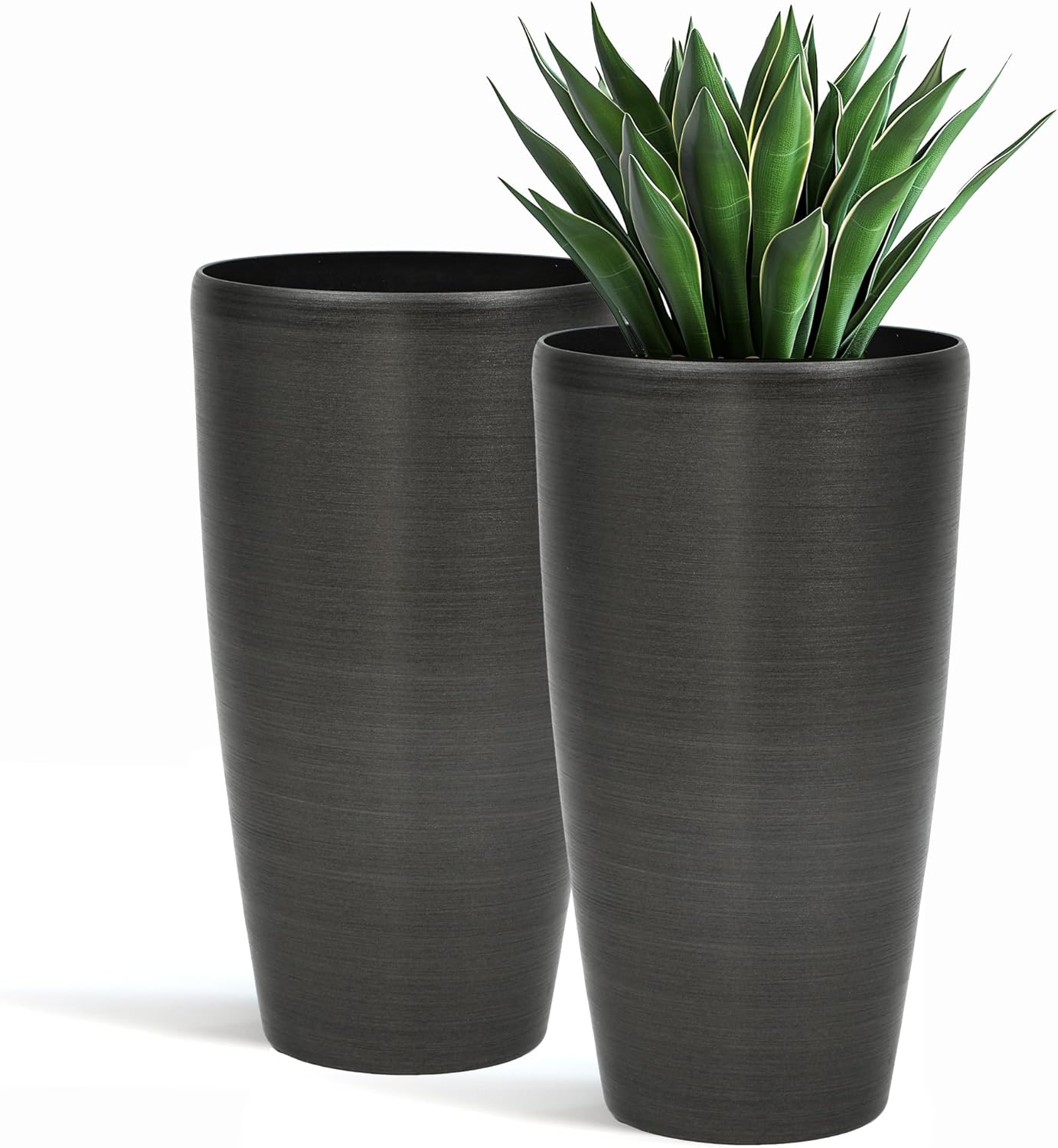 22.8" Tall Planters Set of 2, High-Density Resin Brushed Outdoor Pots for Plants, Versatile Indoor/Outdoor Flower Pots w/Drainage Hole for Patio Garden Porch & Living Room Decor, Ideal Gift