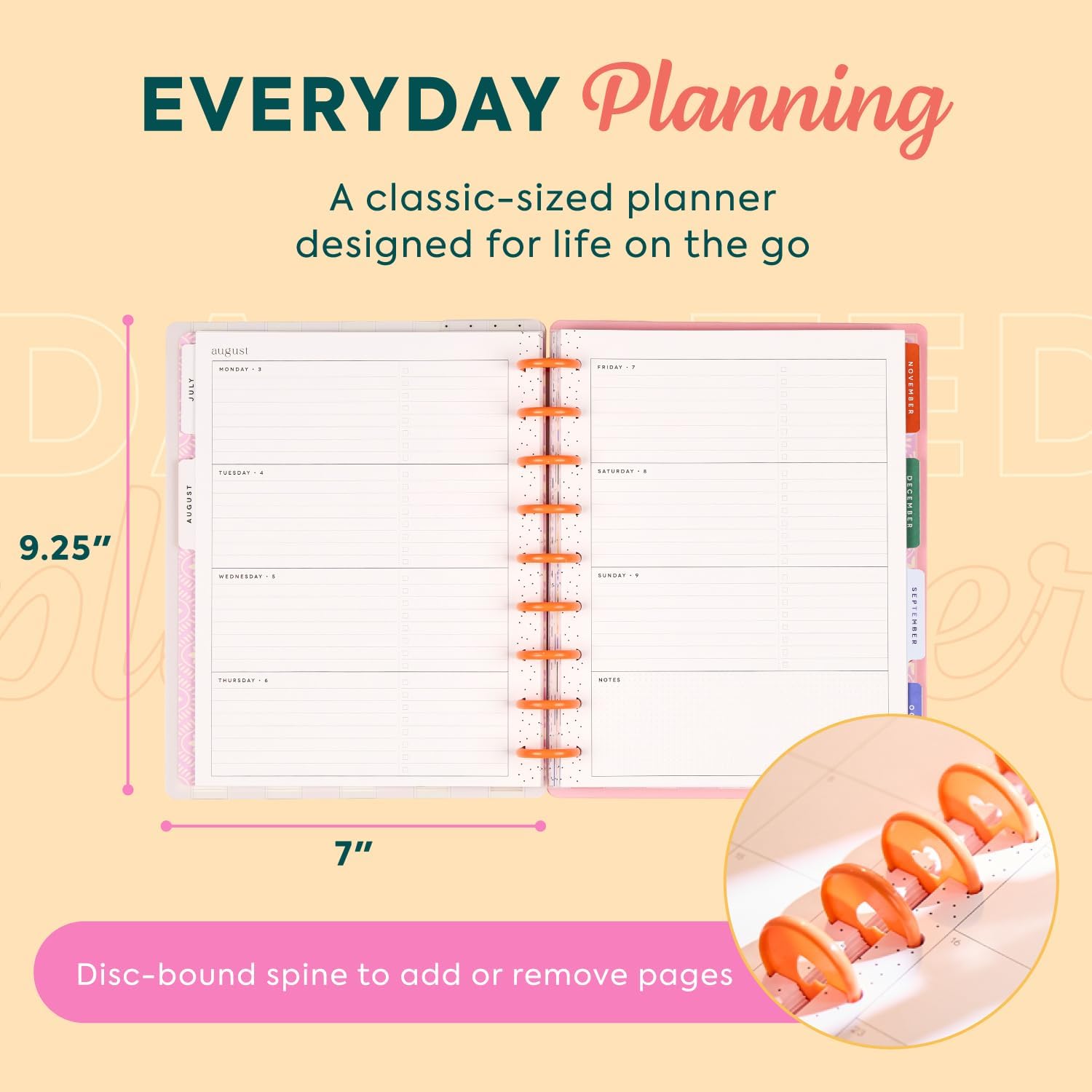 Happy Planner Disc-Bound Planner July 2026–June 2027, Includes 3 Extra Months and 2 Sticker Sheets, Classic Size, 7" x 9.25", Horizontal Layout, Coastal Cottage