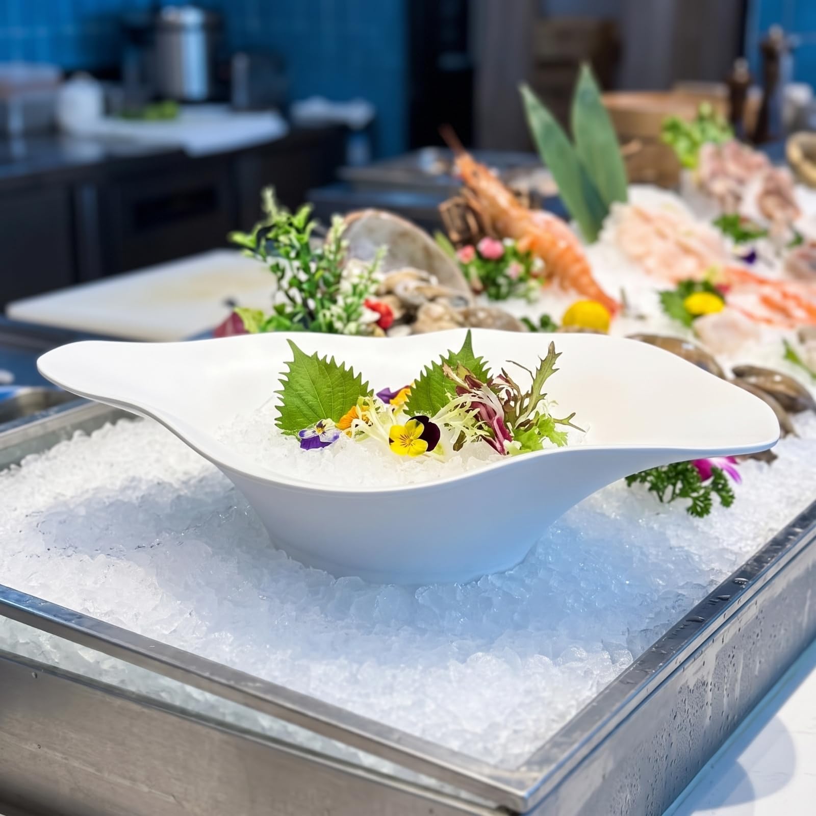 Baoblaze Piatto Presentazione Sashimi con Ampio, Bianco, Piatto Da Sashimi Geometrico A Bocca Larga