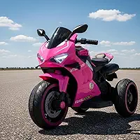 Moto Elétrica Infantil Super Moto Rosa com 3 Rodas com Som e Luz Frente e Ré