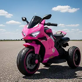 Moto Elétrica Infantil Super Moto Rosa com 3 Rodas com Som e Luz Frente e Ré