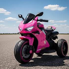 Moto Elétrica Infantil Super Moto Rosa com 3 Rodas com Som e Luz Frente e Ré