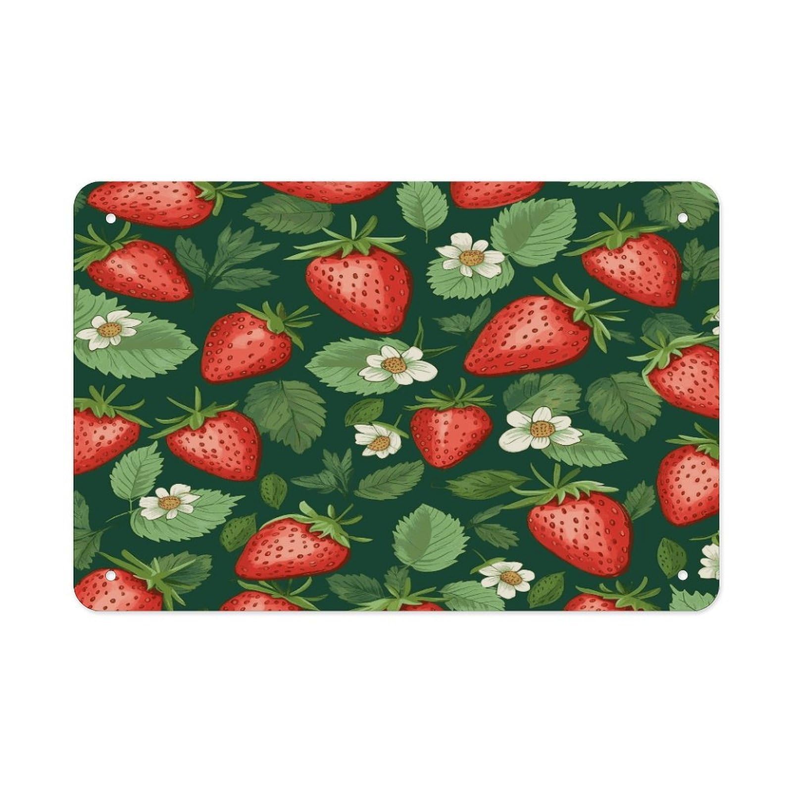 Fekiloot Style Fresh Strawberries And Leaves Metal Signs Wall Art Tin Sign