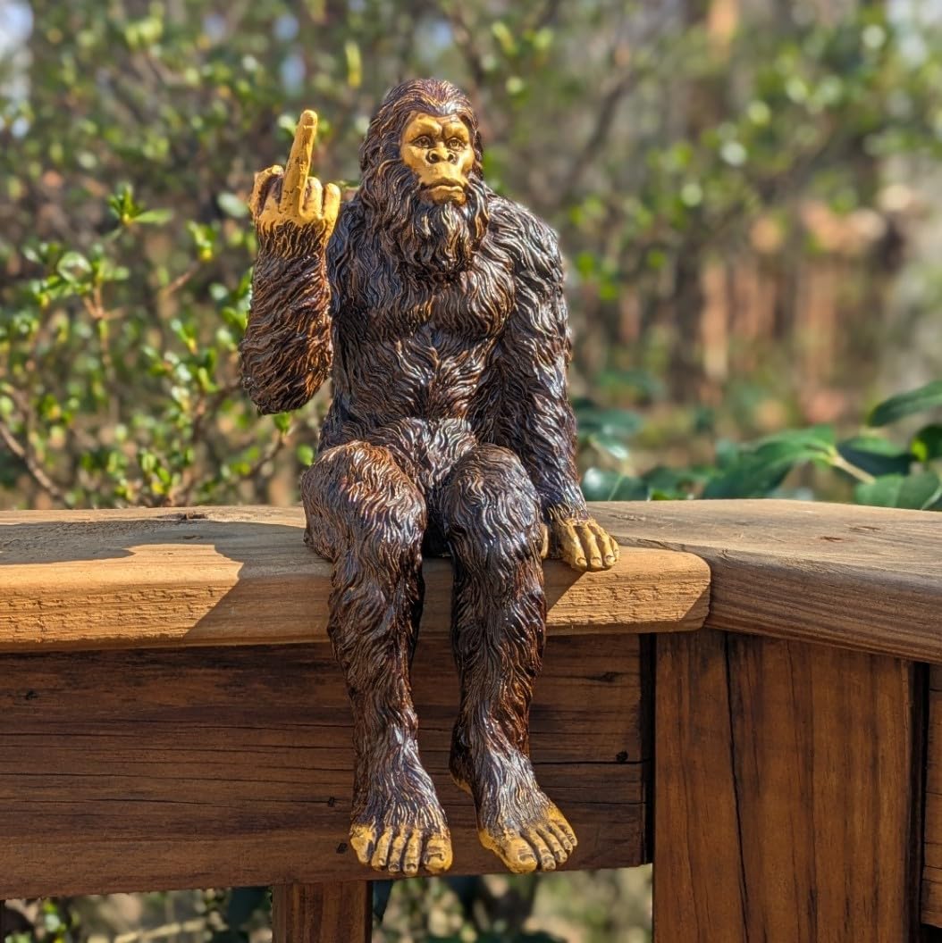 John Bernard & Company Bigfoot The Rude ‘Flipping The Bird’ Sasquatch Yeti Statue/Figurine Indoor/Outdoor Sculpture for Patio, Deck, Home, Office 10 in H Shelf Sitter Figurine (Natural)