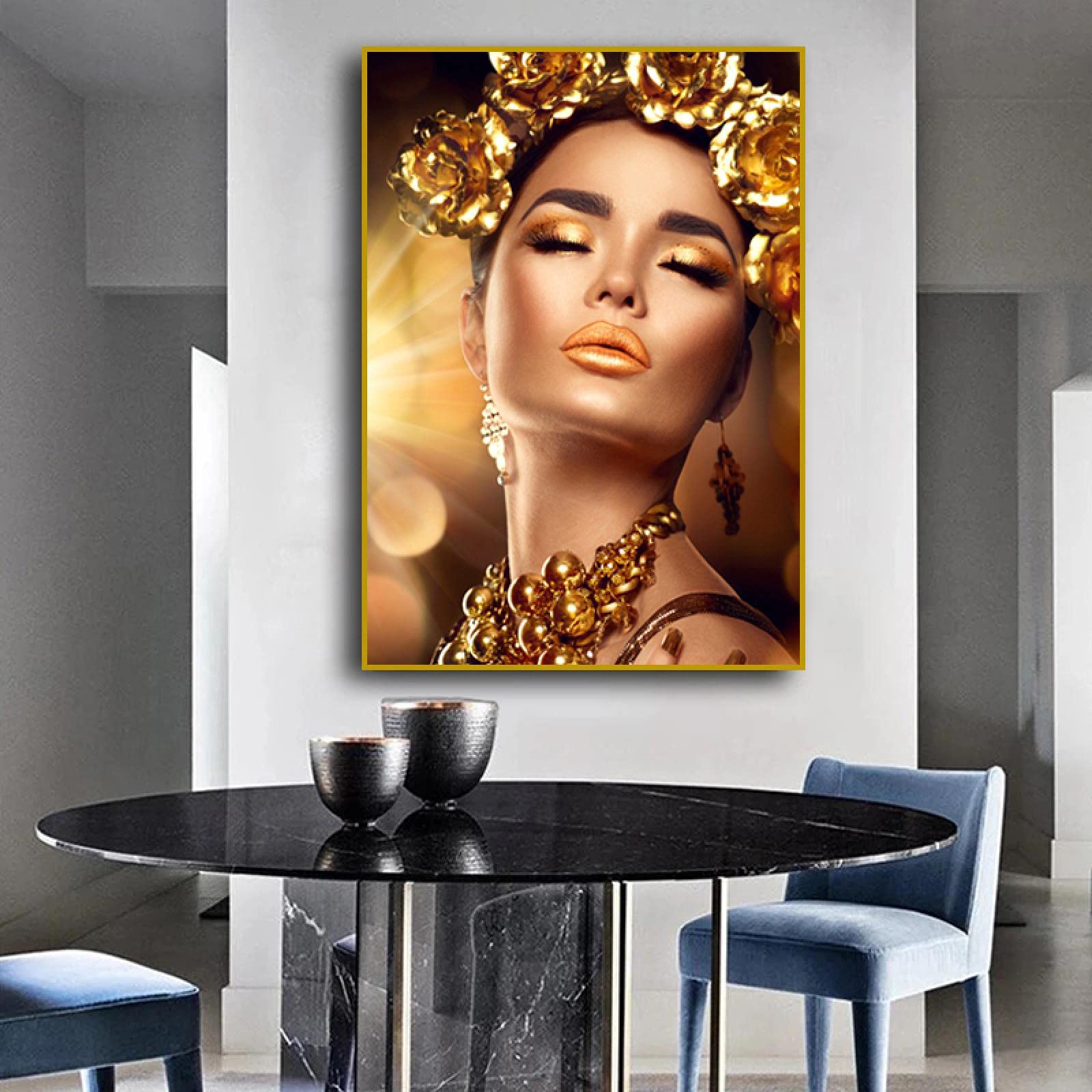 Grande decorazione in lamina d'oro, pittura astratta, grandi stampe d'arte moderna su tela, opere d'arte da parete, soggiorno, decorazioni per la casa, 90x135 cm/35x53 in, stampe d'arte senza cornice