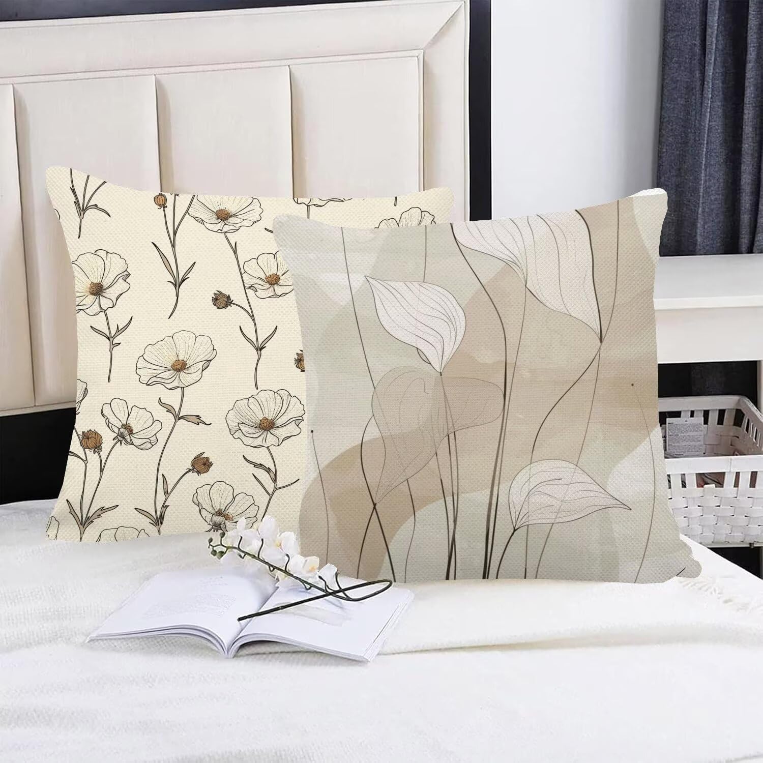 Fundas Cojines 50 x 50 cm Juego de 4 Cojines Exterior, Beige Primavera Lino Impermeable Sofa Fundas Cojin de para Sofá, Sala, Estar, Jardín, Coche, Decoración Del Hogar, con Cremallera Oculta m-427