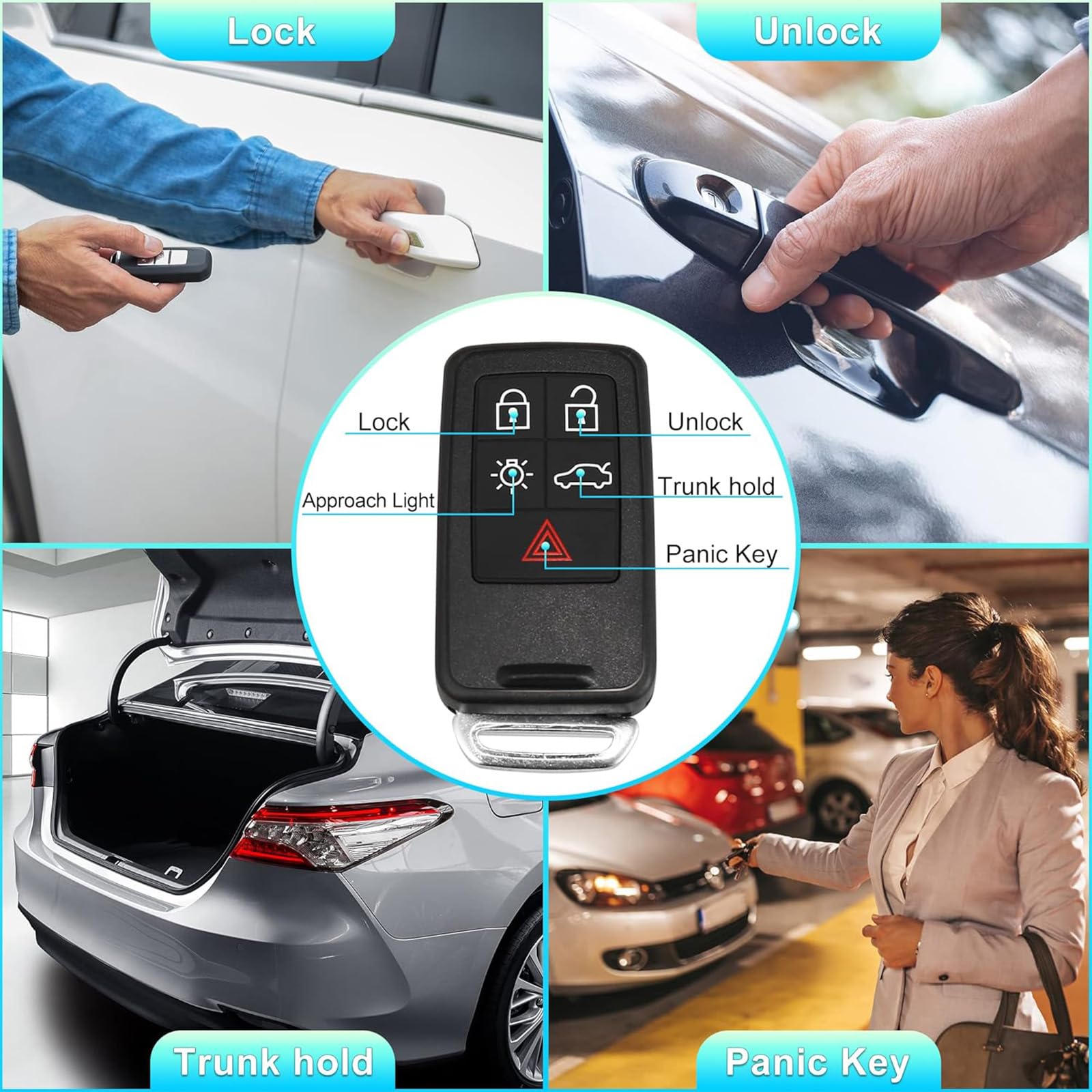Cover per telecomando a 5 pulsanti per Volvo V40 V60 V70 S60 S80 XC60 XC70 Smart Remote Key Fob con lama non tagliata FCCID: KR55WK49264 433 MHz ID46 Chip
